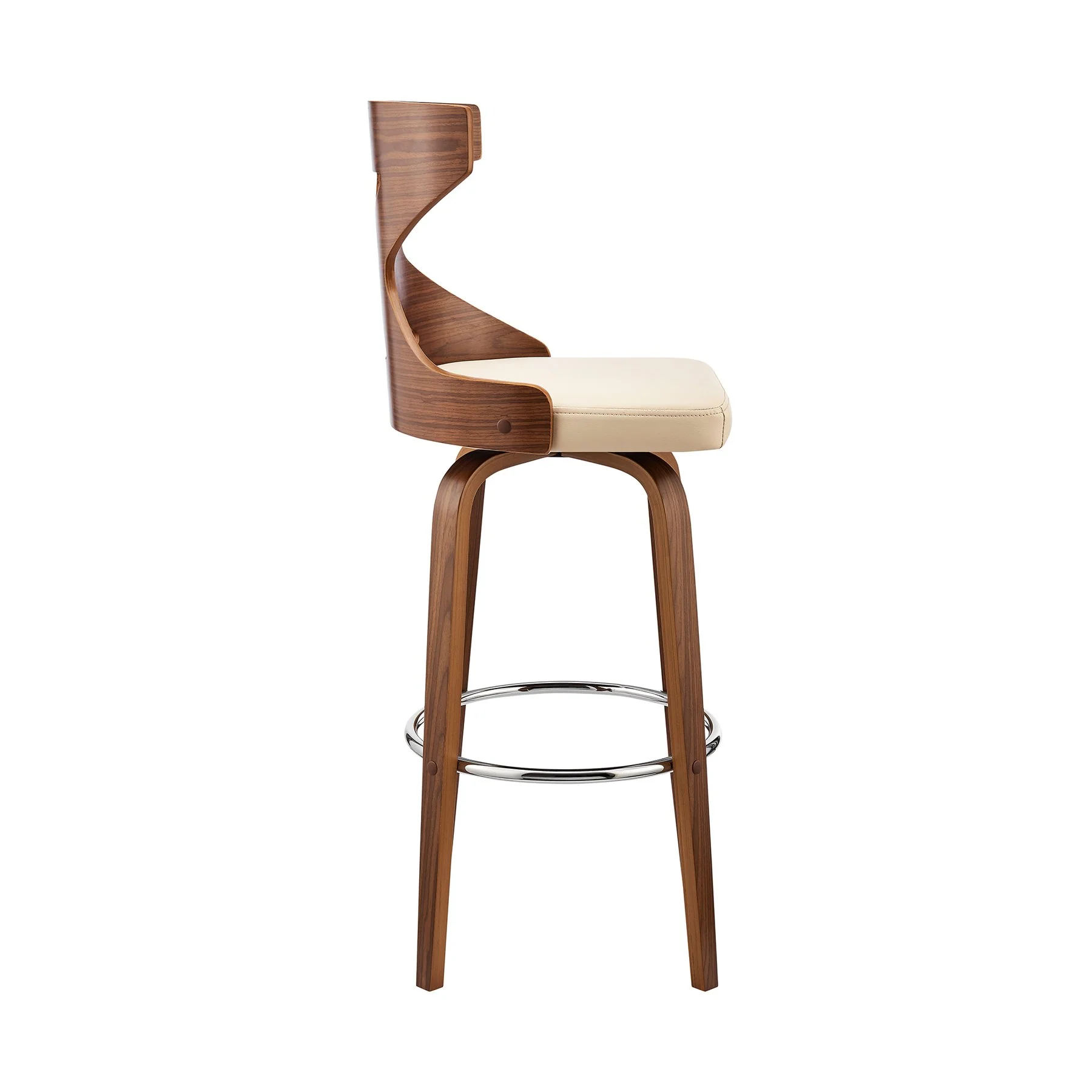 Gayle 26" Swivel Cross Back Cream Faux Leather and Walnut Wood Bar Stool - Image 3