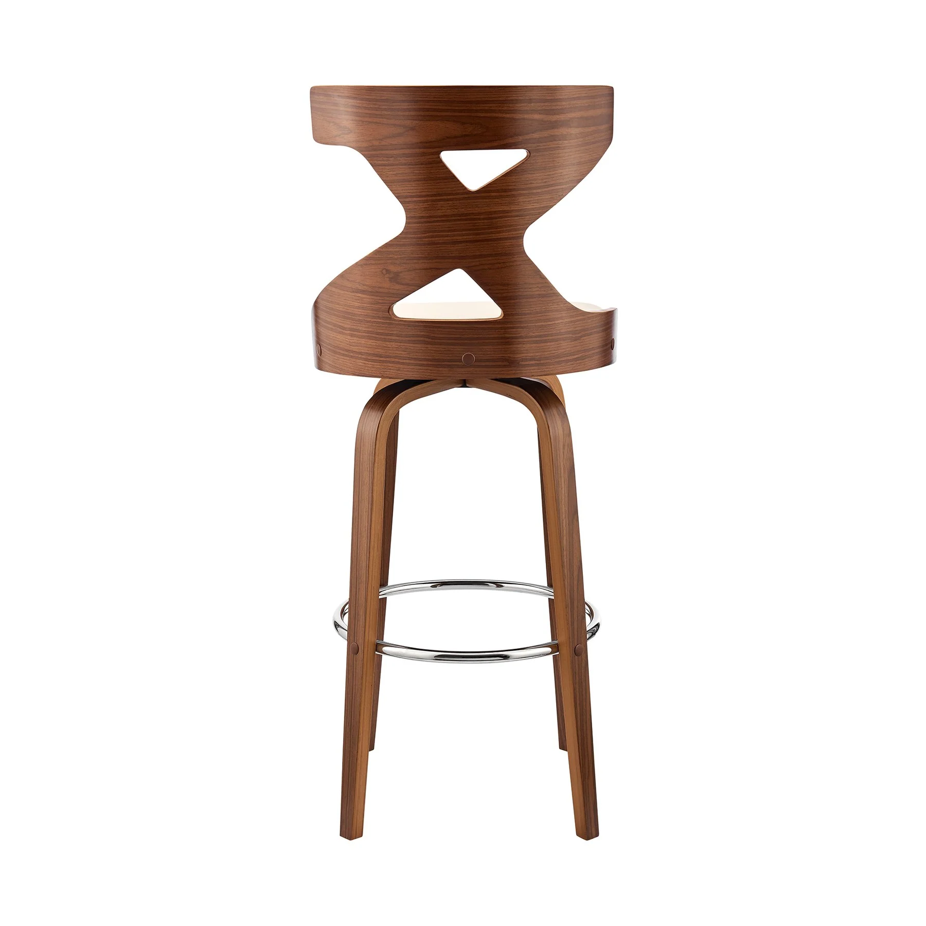 Gayle 26" Swivel Cross Back Cream Faux Leather and Walnut Wood Bar Stool - Image 5