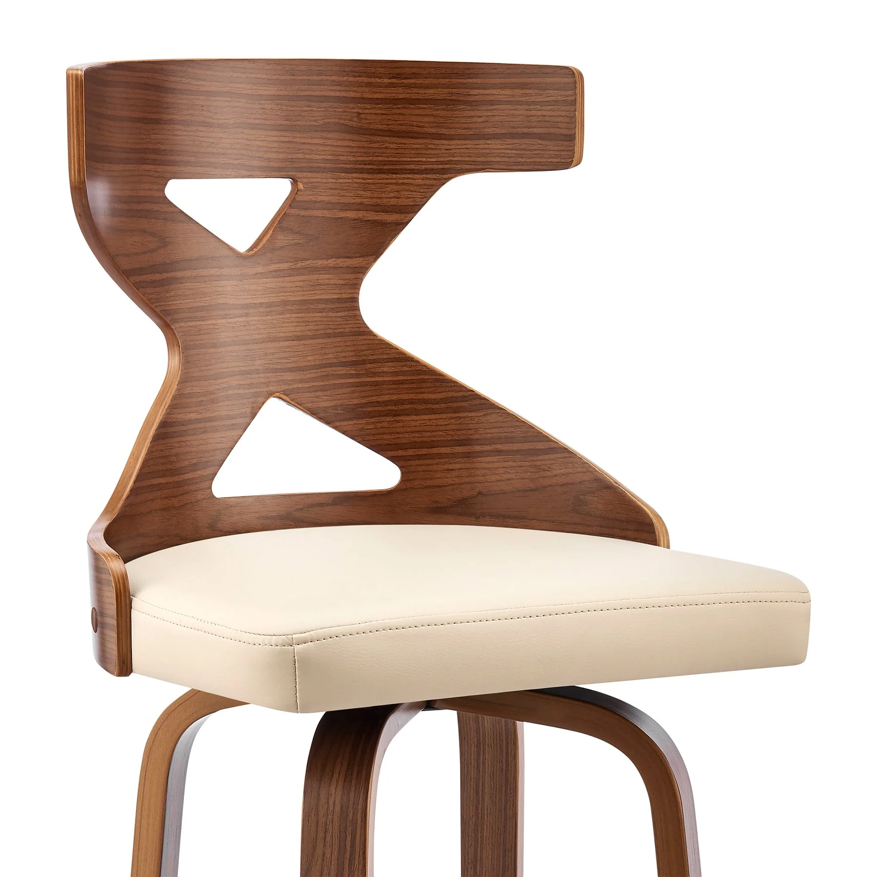 Gayle 26" Swivel Cross Back Cream Faux Leather and Walnut Wood Bar Stool - Image 6