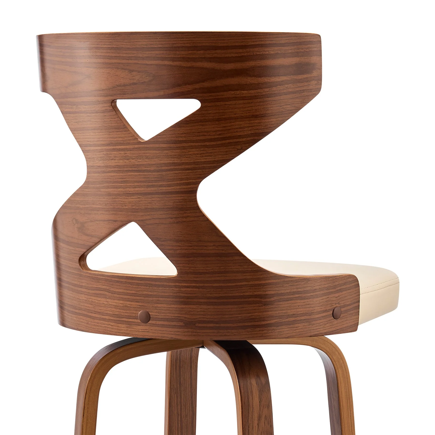 Gayle 26" Swivel Cross Back Cream Faux Leather and Walnut Wood Bar Stool - Image 7