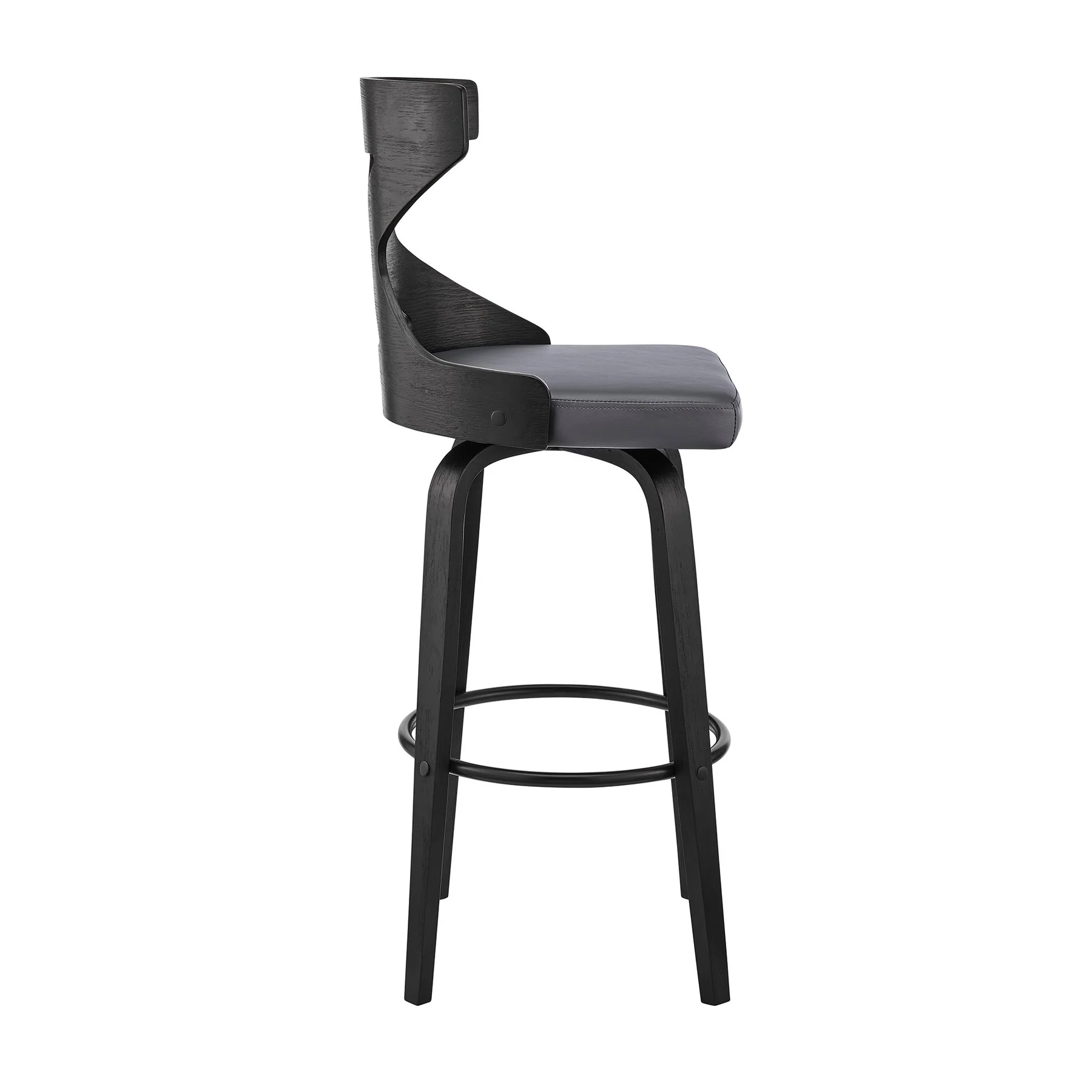 Gayle 26" Swivel Cross Back Gray Faux Leather and Black Wood Bar Stool - Image 3