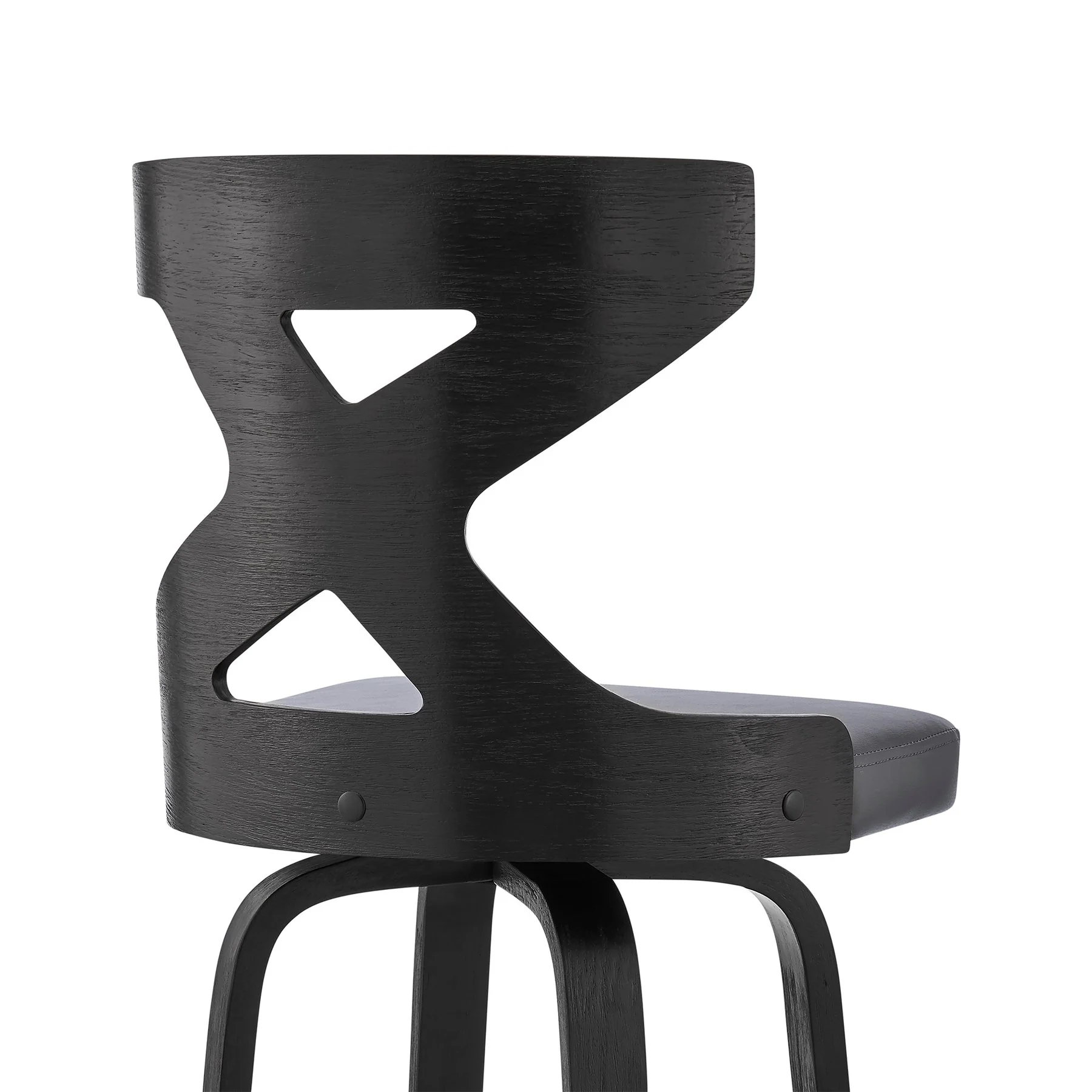 Gayle 26" Swivel Cross Back Gray Faux Leather and Black Wood Bar Stool - Image 7