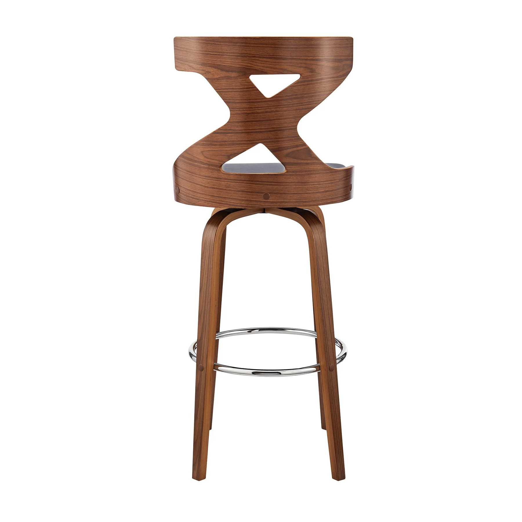 Gayle 26" Swivel Cross Back Gray Faux Leather and Walnut Wood Bar Stool - Image 5