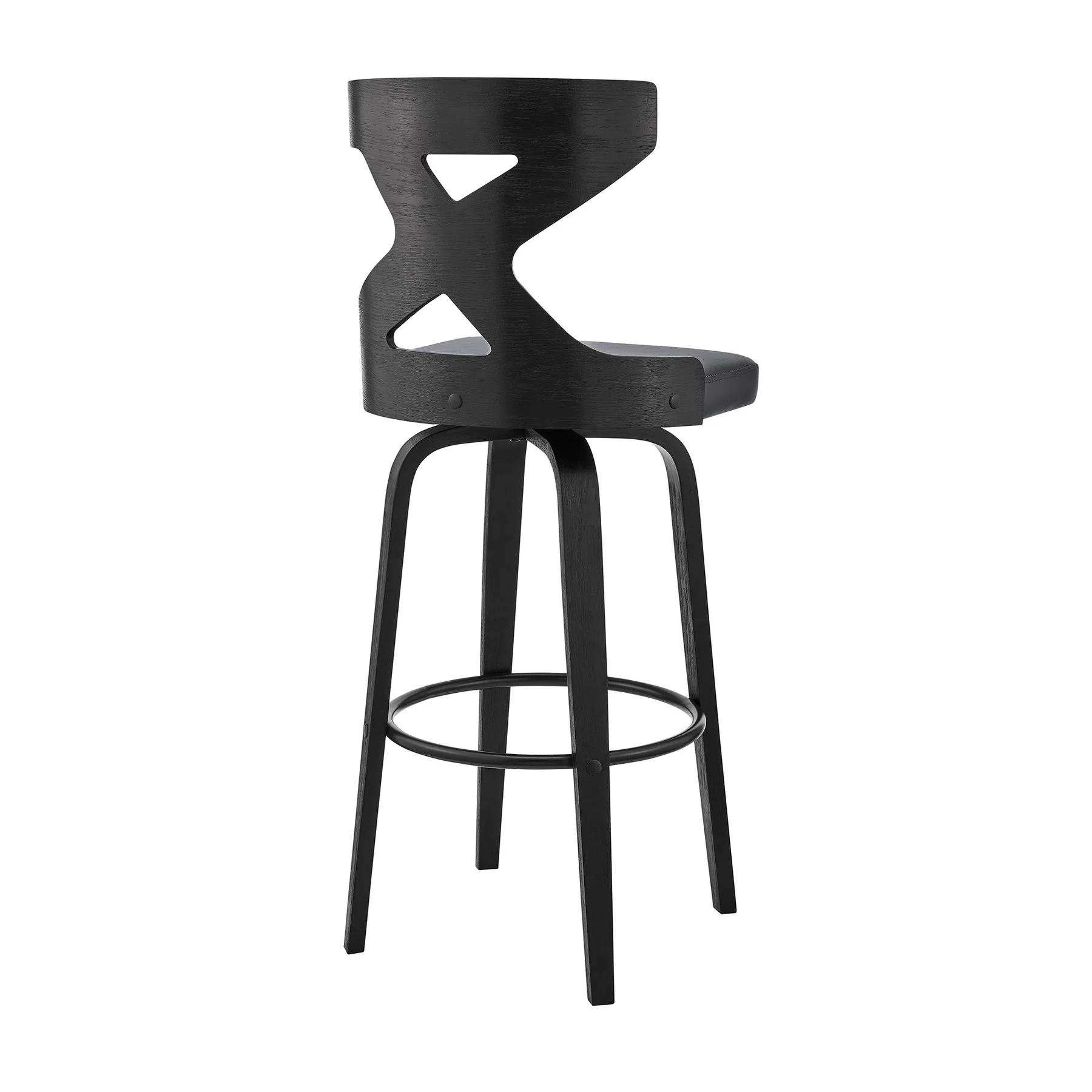 Gayle 30" Swivel Cross Back Gray Faux Leather and Black Wood Bar Stool - Image 4