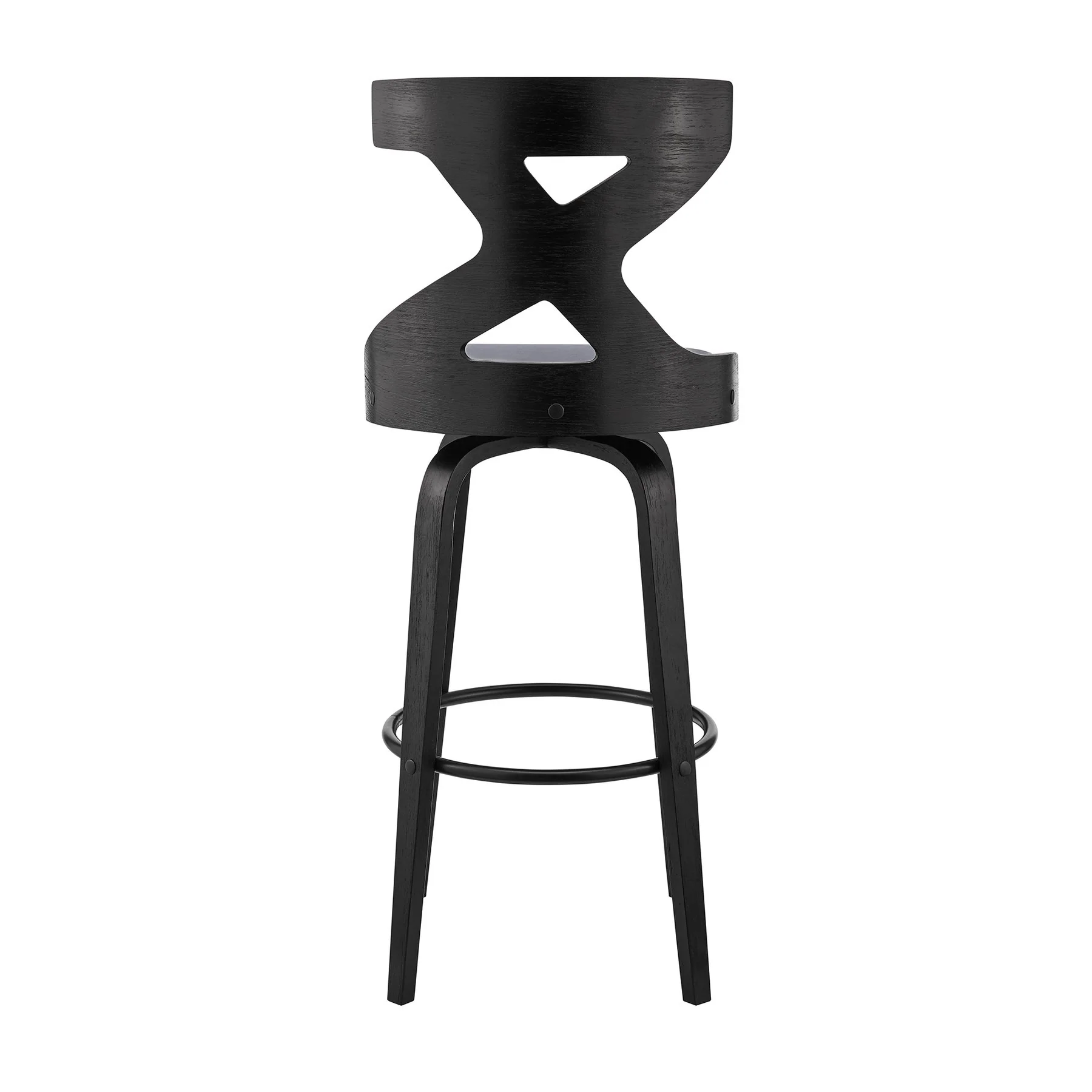 Gayle 30" Swivel Cross Back Gray Faux Leather and Black Wood Bar Stool - Image 5