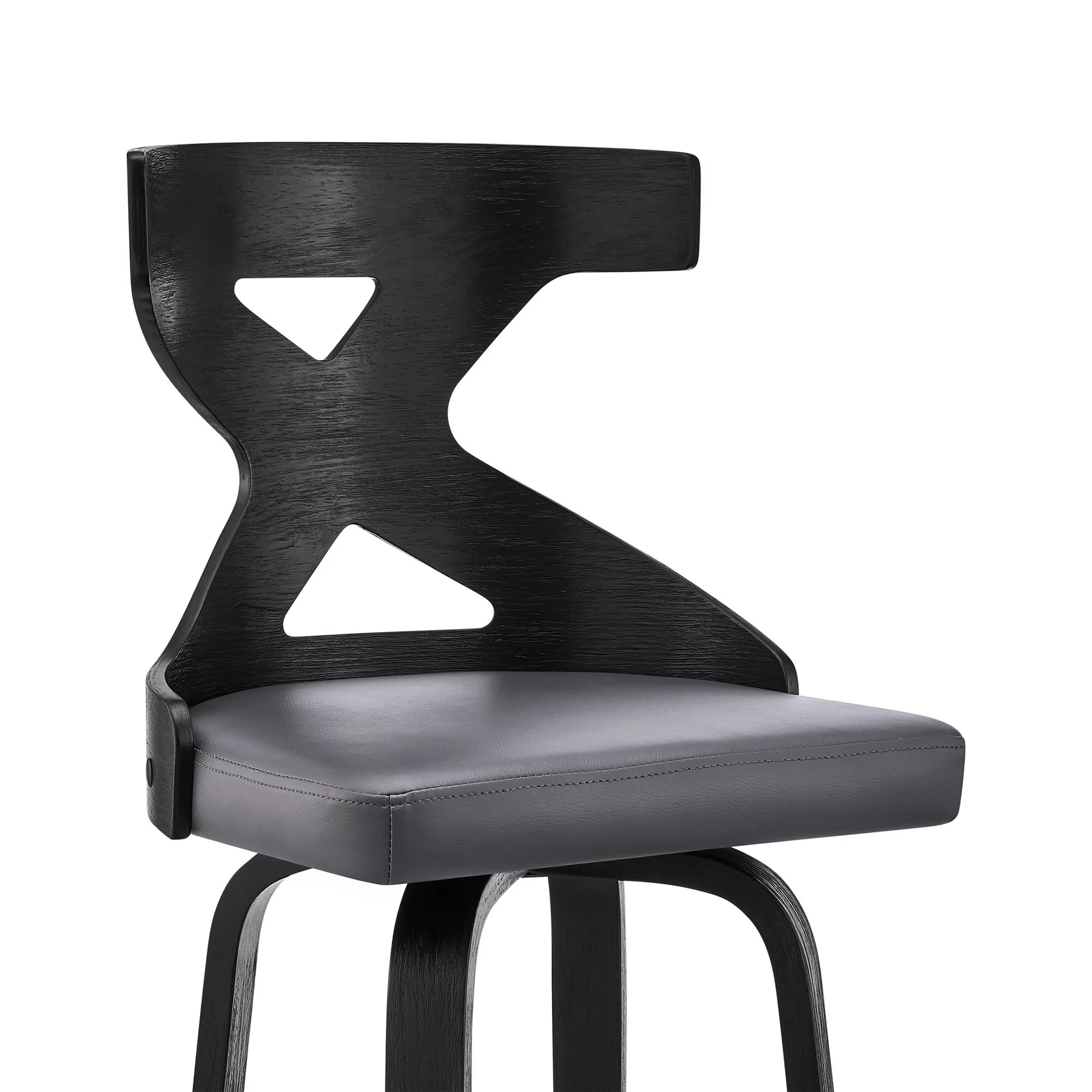Gayle 30" Swivel Cross Back Gray Faux Leather and Black Wood Bar Stool - Image 6