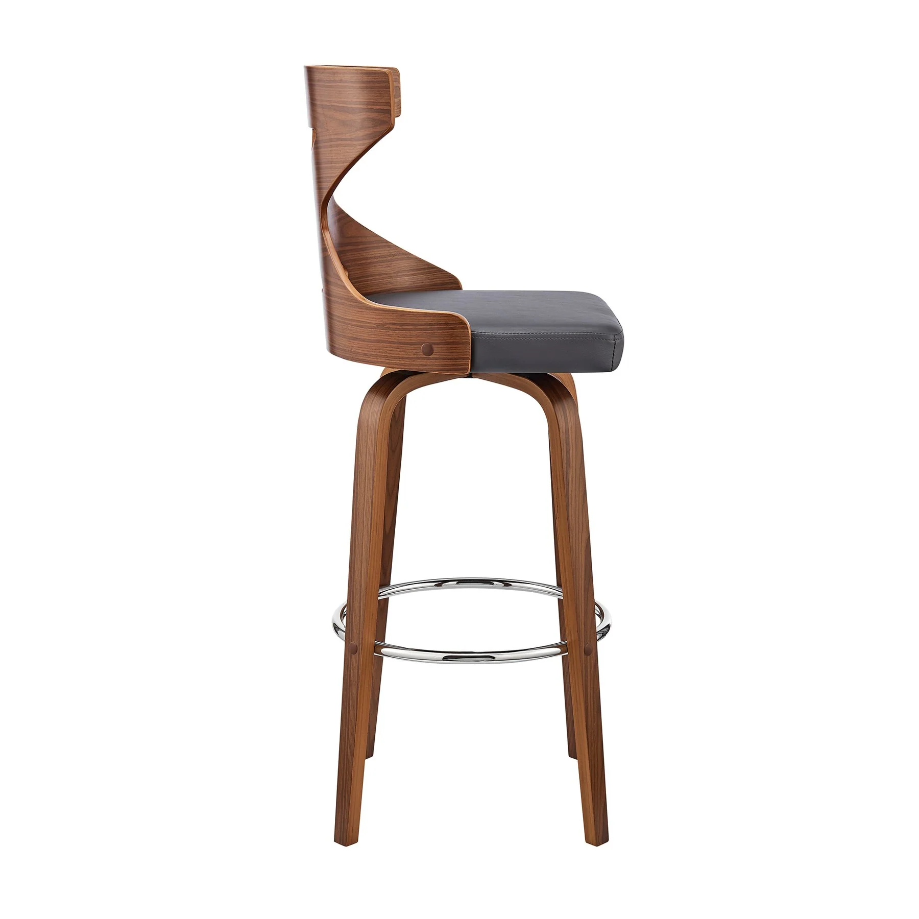 Gayle 30" Swivel Cross Back Gray Faux Leather and Walnut Wood Bar Stool - Image 3