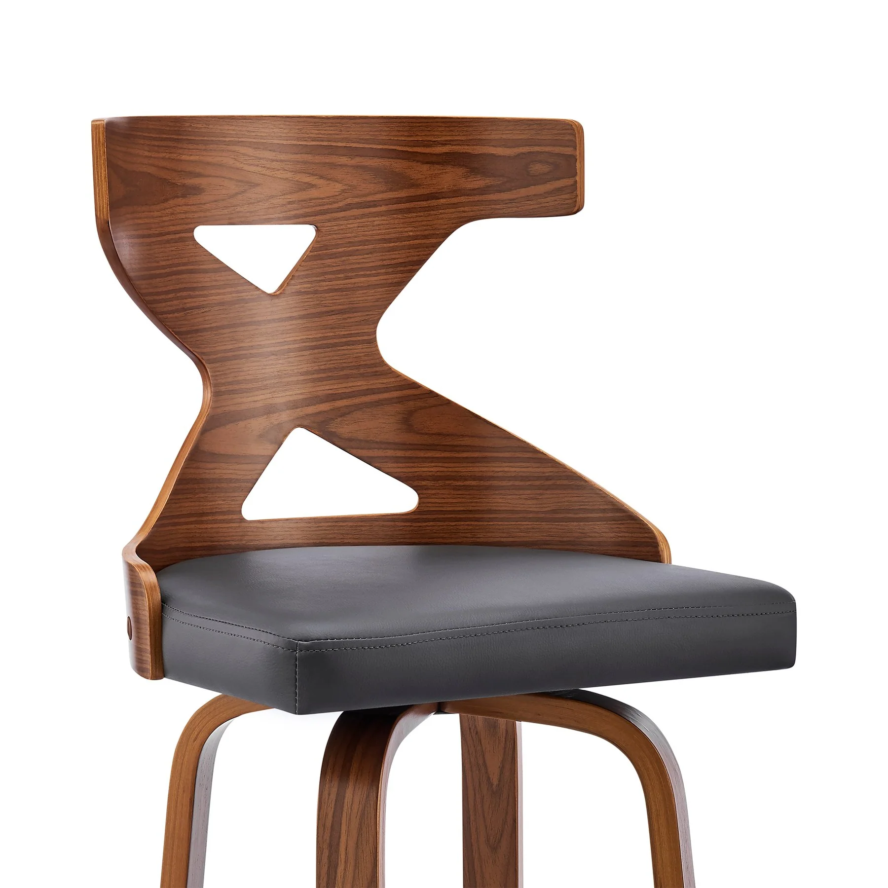 Gayle 30" Swivel Cross Back Gray Faux Leather and Walnut Wood Bar Stool - Image 6