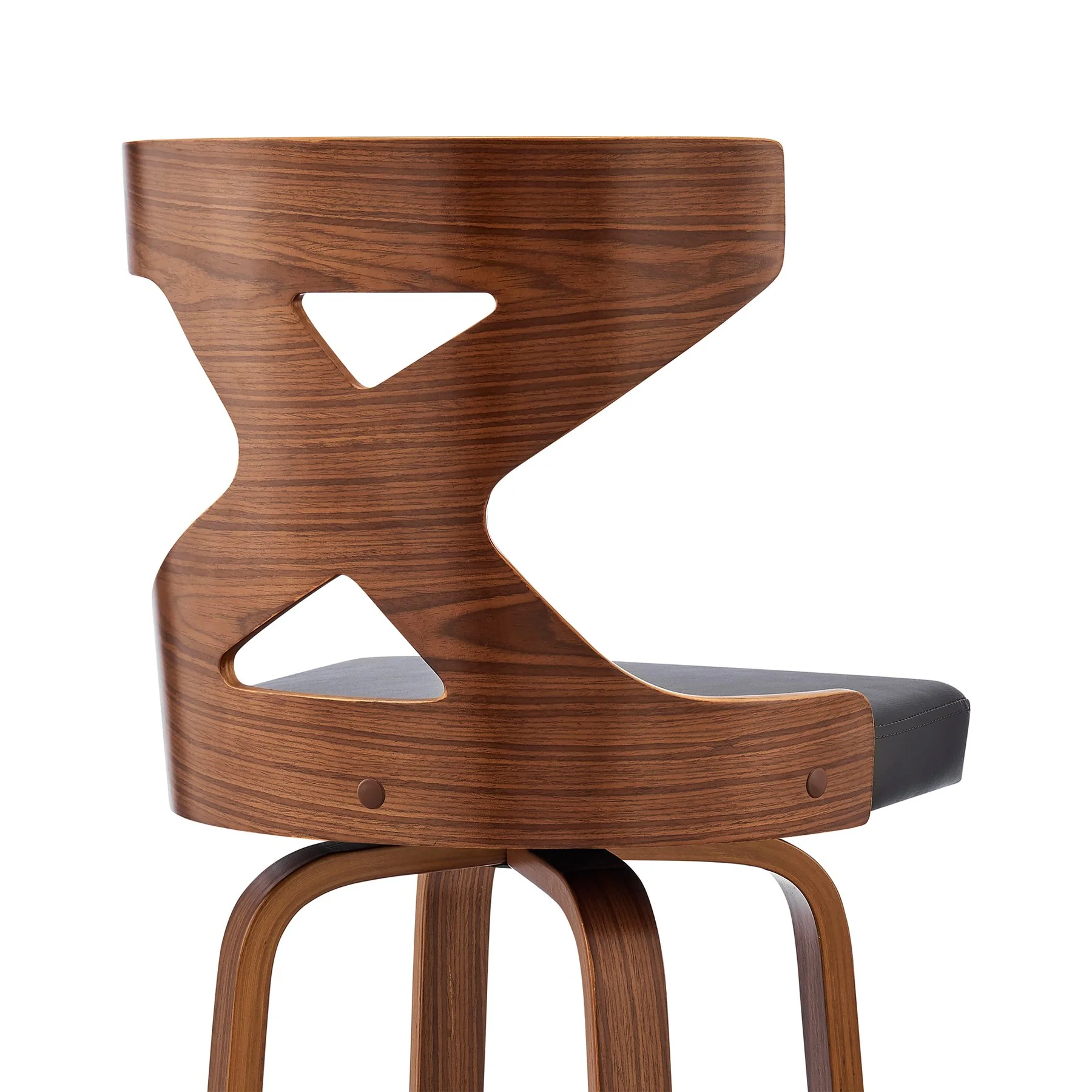 Gayle 30" Swivel Cross Back Gray Faux Leather and Walnut Wood Bar Stool - Image 7