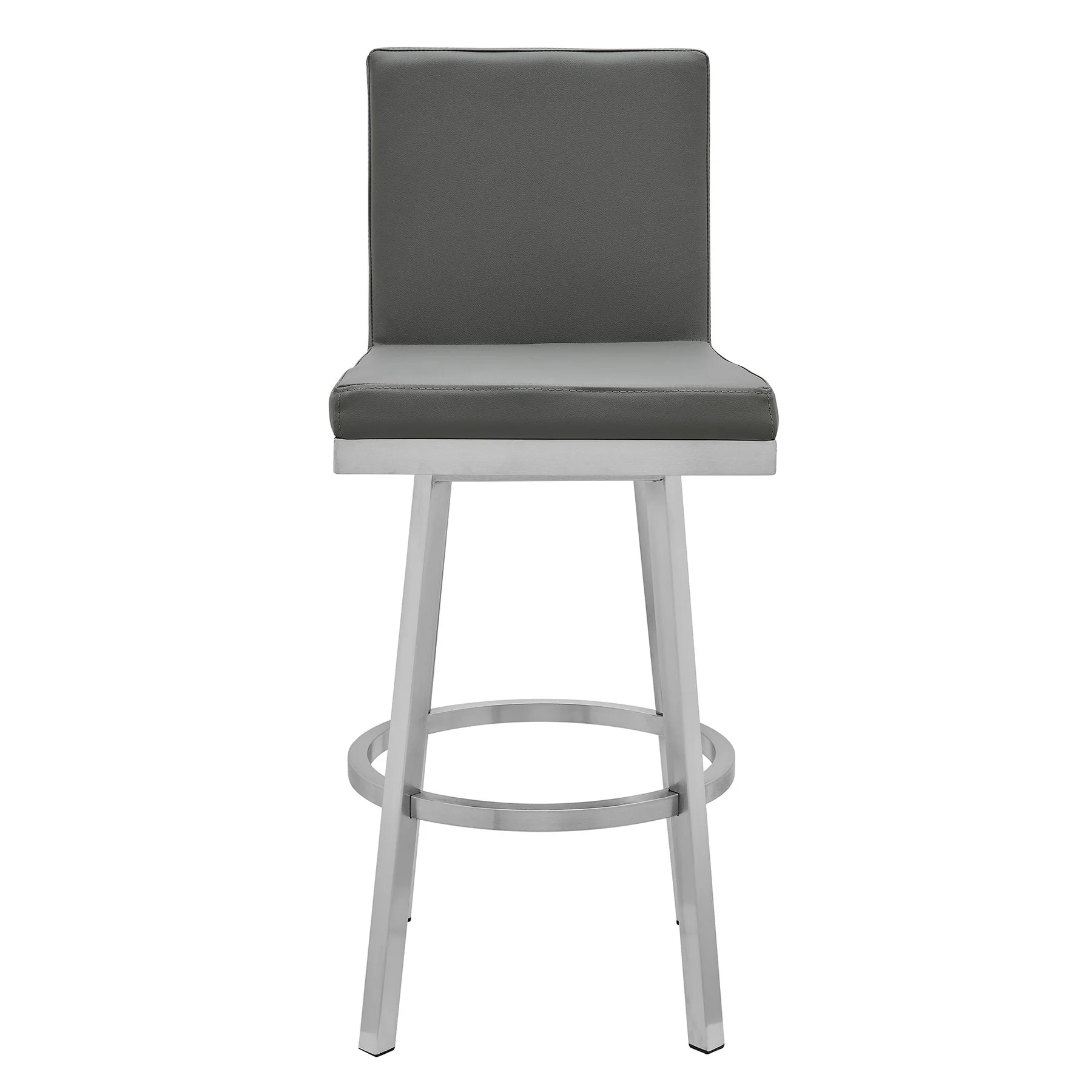 Gem 26" Swivel Modern Metal and Gray Faux Leather Bar and Counter Stool - Image 2