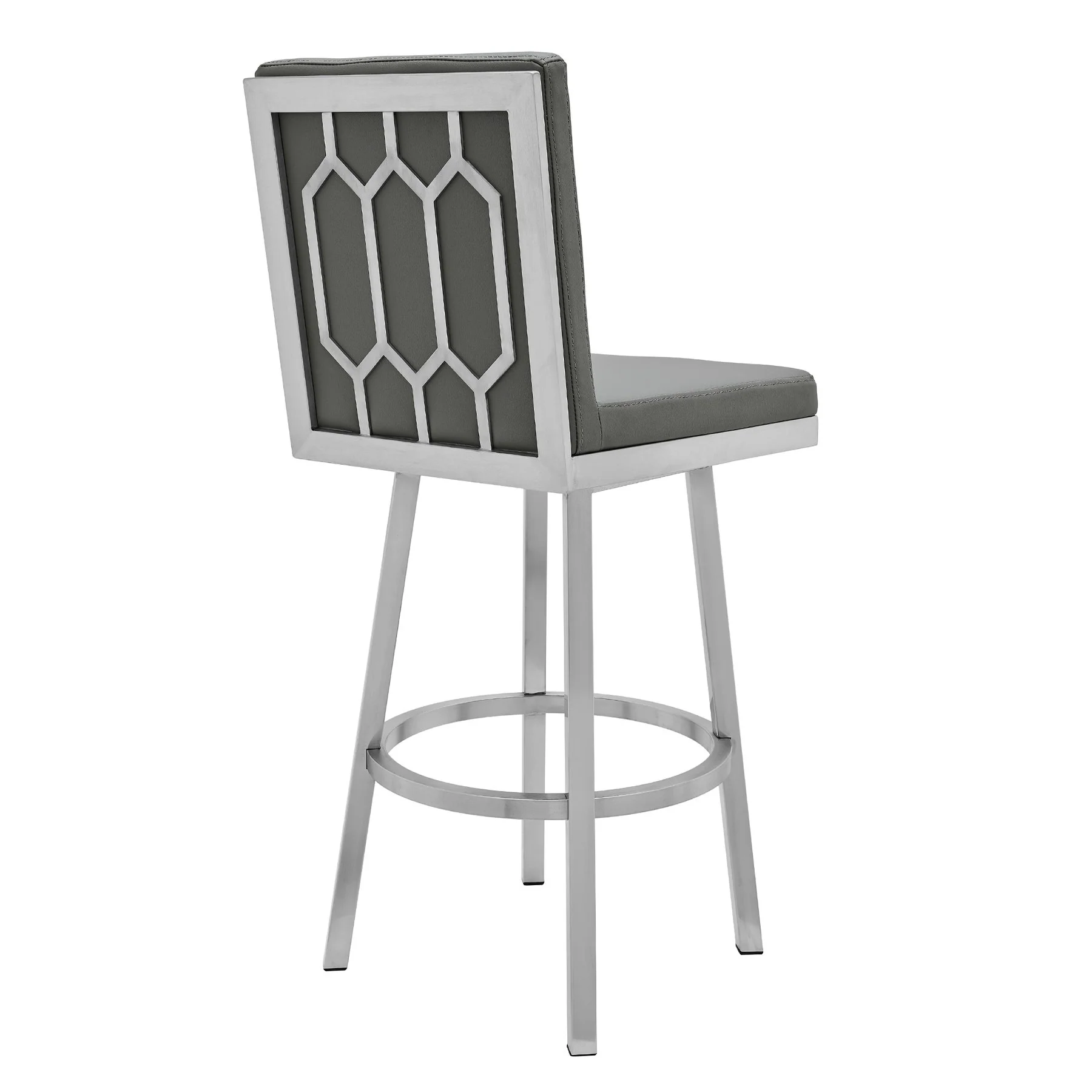 Gem 26" Swivel Modern Metal and Gray Faux Leather Bar and Counter Stool - Image 3
