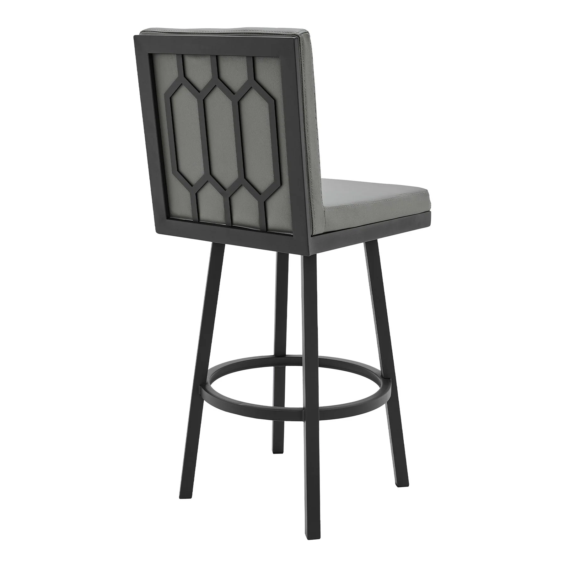 Gem Swivel Modern Black Metal and Gray Faux Leather Bar and Counter Stool - Image 3