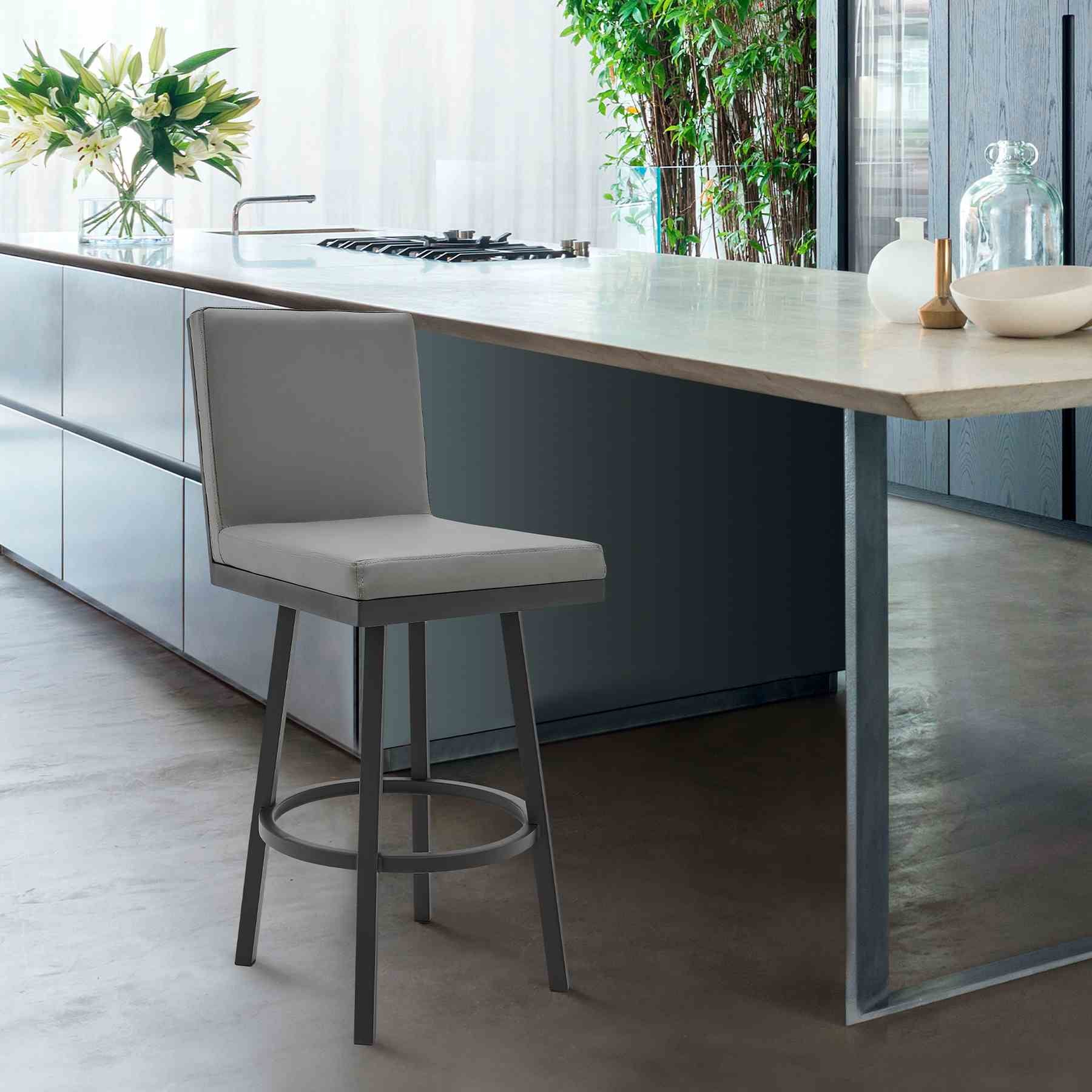 Gem Swivel Modern Black Metal and Gray Faux Leather Bar and Counter Stool - Image 6