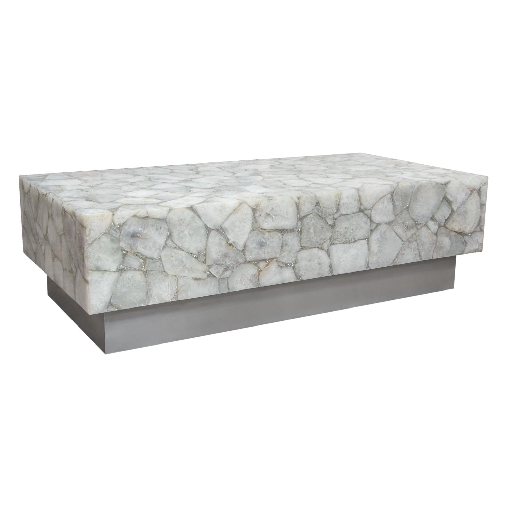 Gemini Genuine White Quartz Cocktail Table w/ Antique Silver Finished Base by Diamond Sofa - Image 4