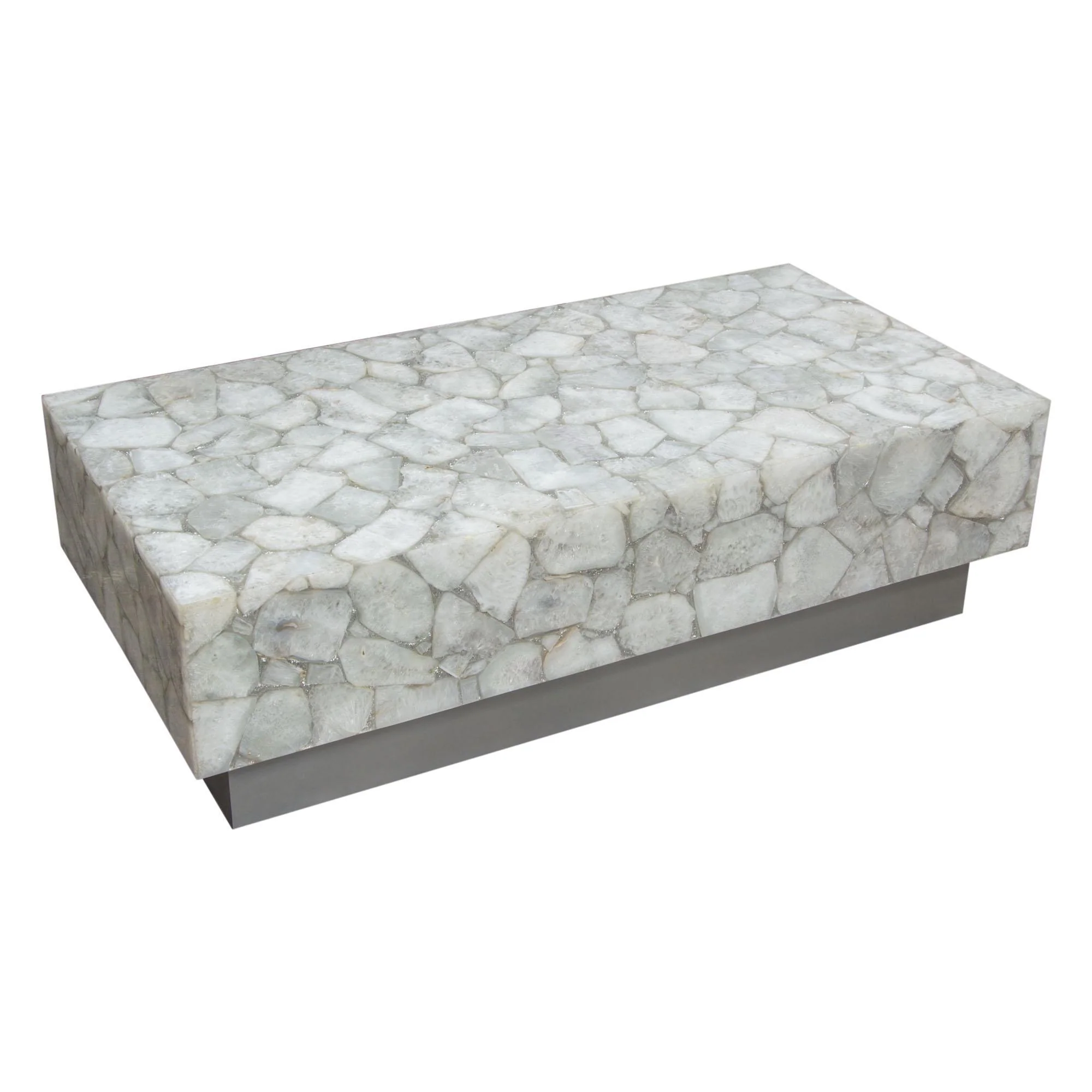 Gemini Genuine White Quartz Cocktail Table w/ Antique Silver Finished Base by Diamond Sofa - Image 5