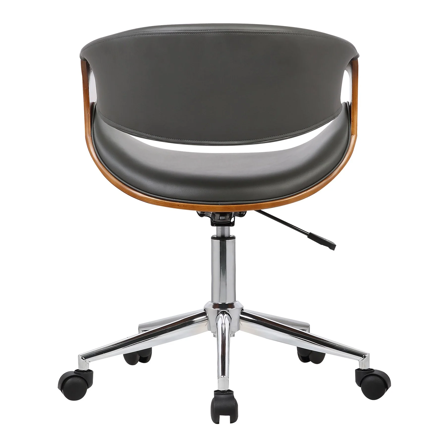 Geneva Mid-Century Office Chair in Chrome finish with Gray Faux Leather and Walnut Veneer Arms - Image 4