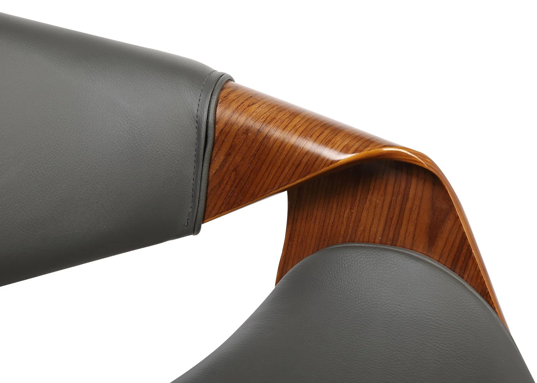 Geneva Mid-Century Office Chair in Chrome finish with Gray Faux Leather and Walnut Veneer Arms - Image 6