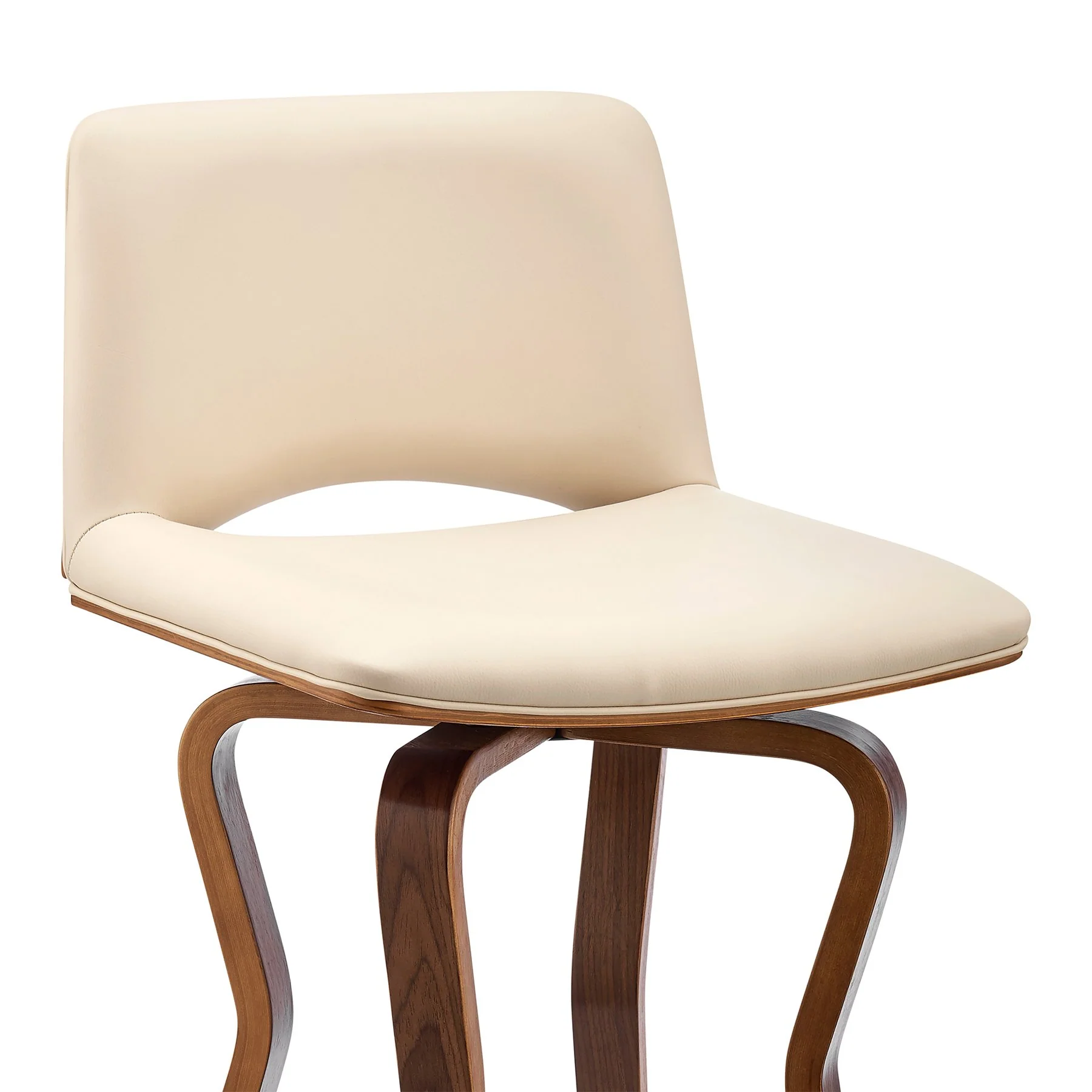 Gerty 26" Swivel Cream Faux Leather and Walnut Wood Bar Stool - Image 6