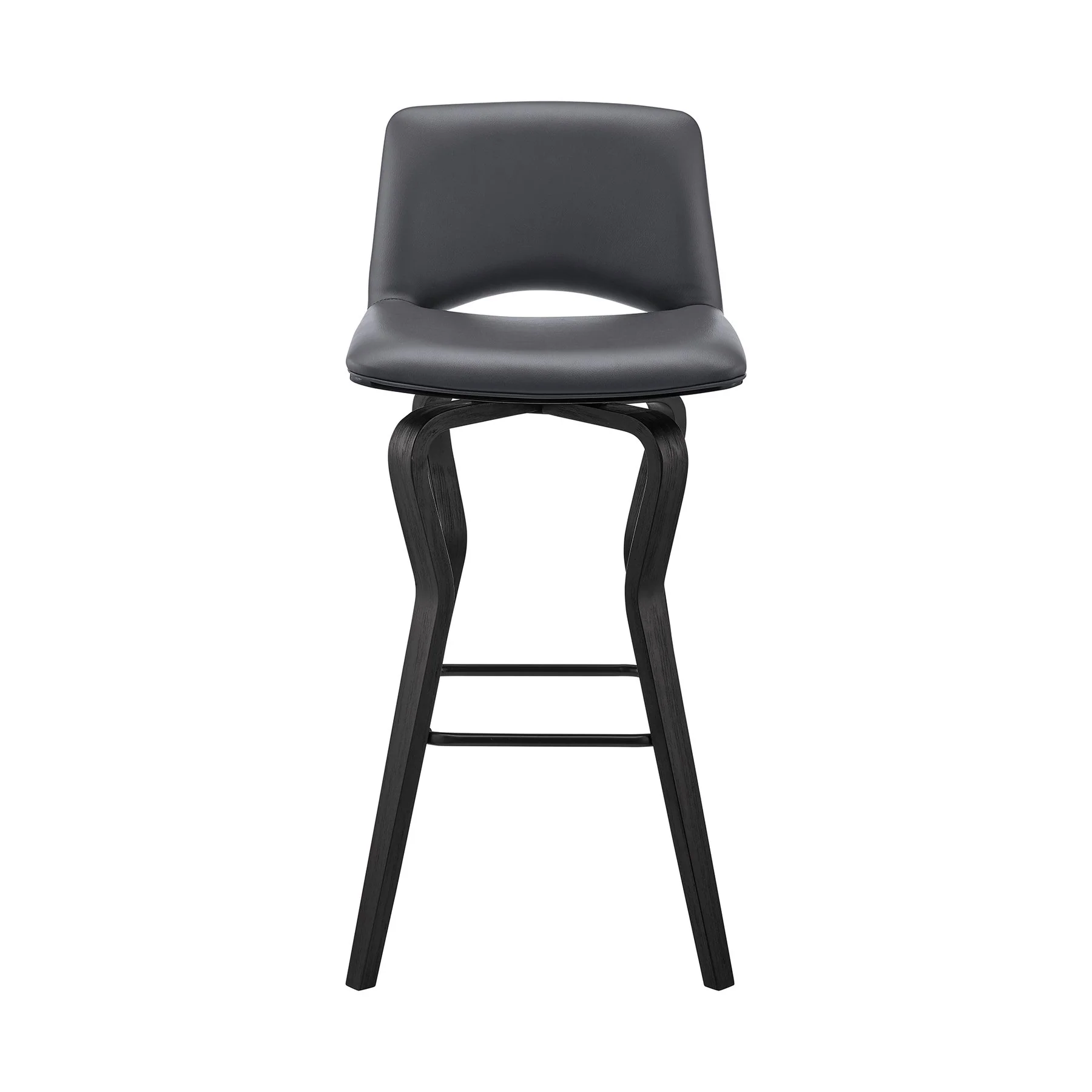 Gerty 26" Swivel Gray Faux Leather and Black Wood Bar Stool - Image 2
