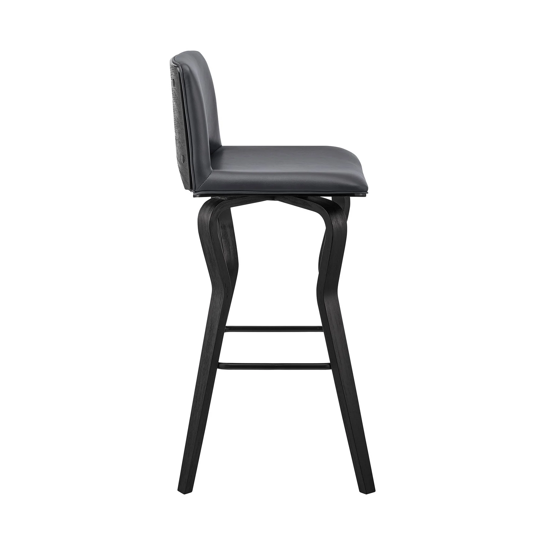 Gerty 26" Swivel Gray Faux Leather and Black Wood Bar Stool - Image 3