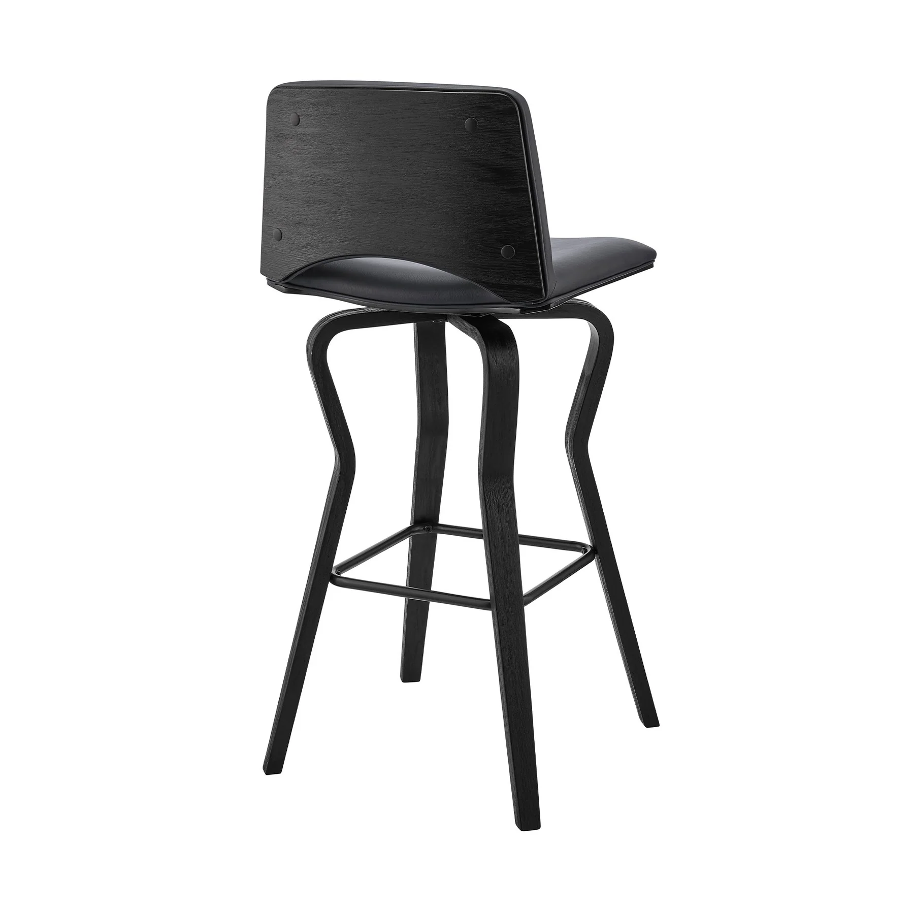 Gerty 26" Swivel Gray Faux Leather and Black Wood Bar Stool - Image 4