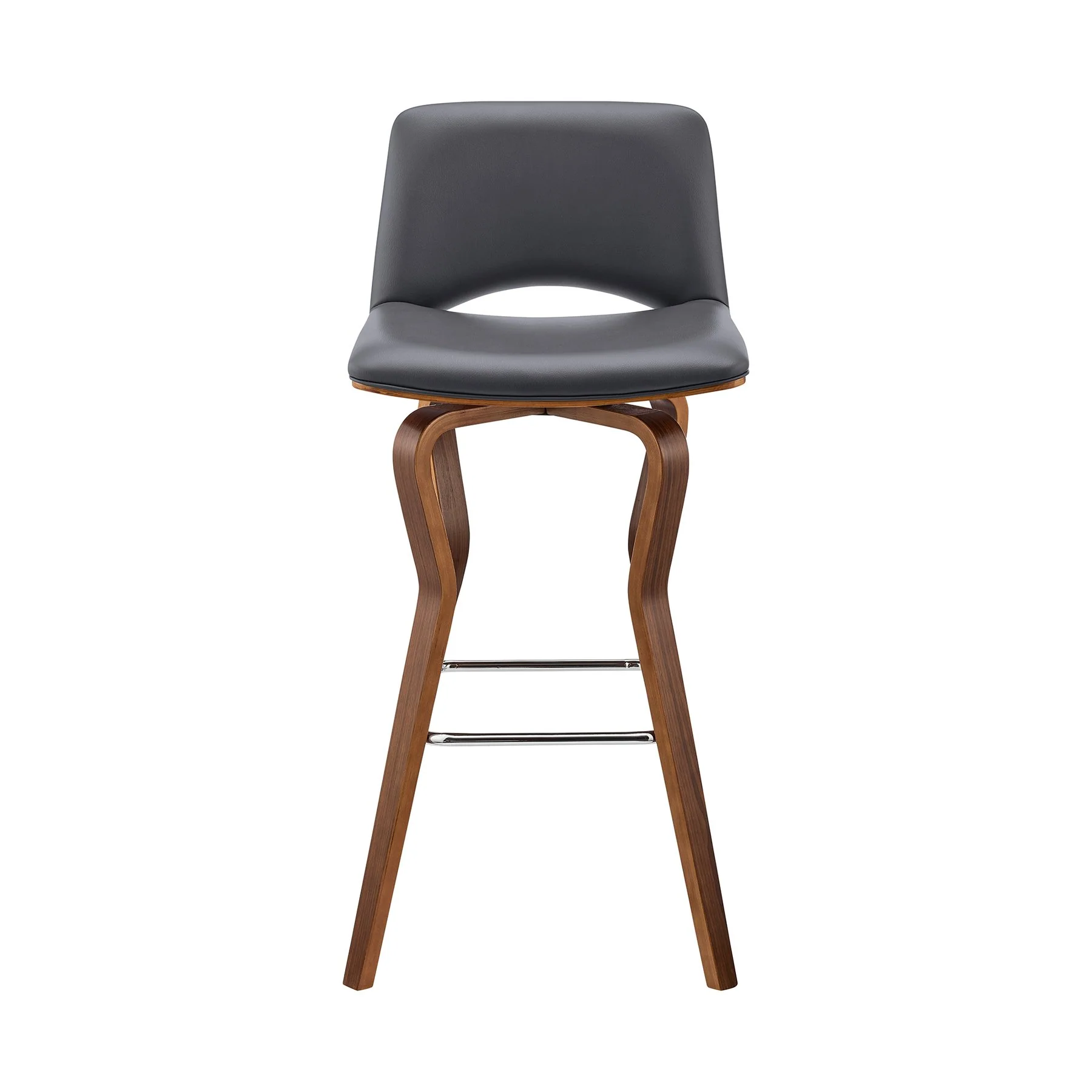 Gerty 26" Swivel Gray Faux Leather and Walnut Wood Bar Stool - Image 2