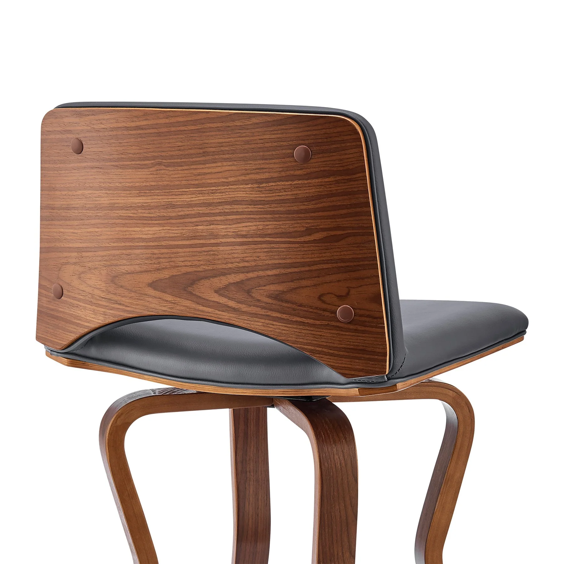 Gerty 26" Swivel Gray Faux Leather and Walnut Wood Bar Stool - Image 7
