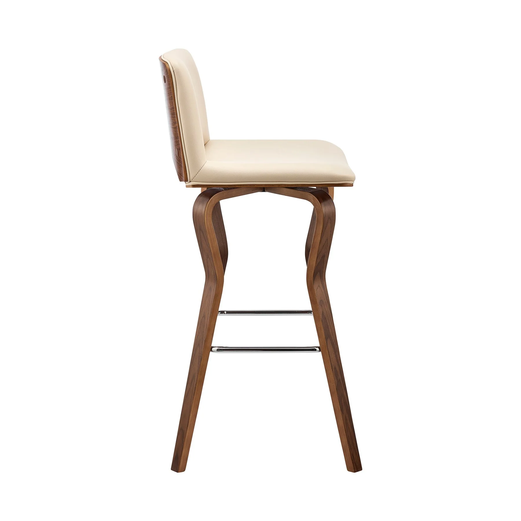 Gerty 30" Swivel Cream Faux Leather and Walnut Wood Bar Stool - Image 3