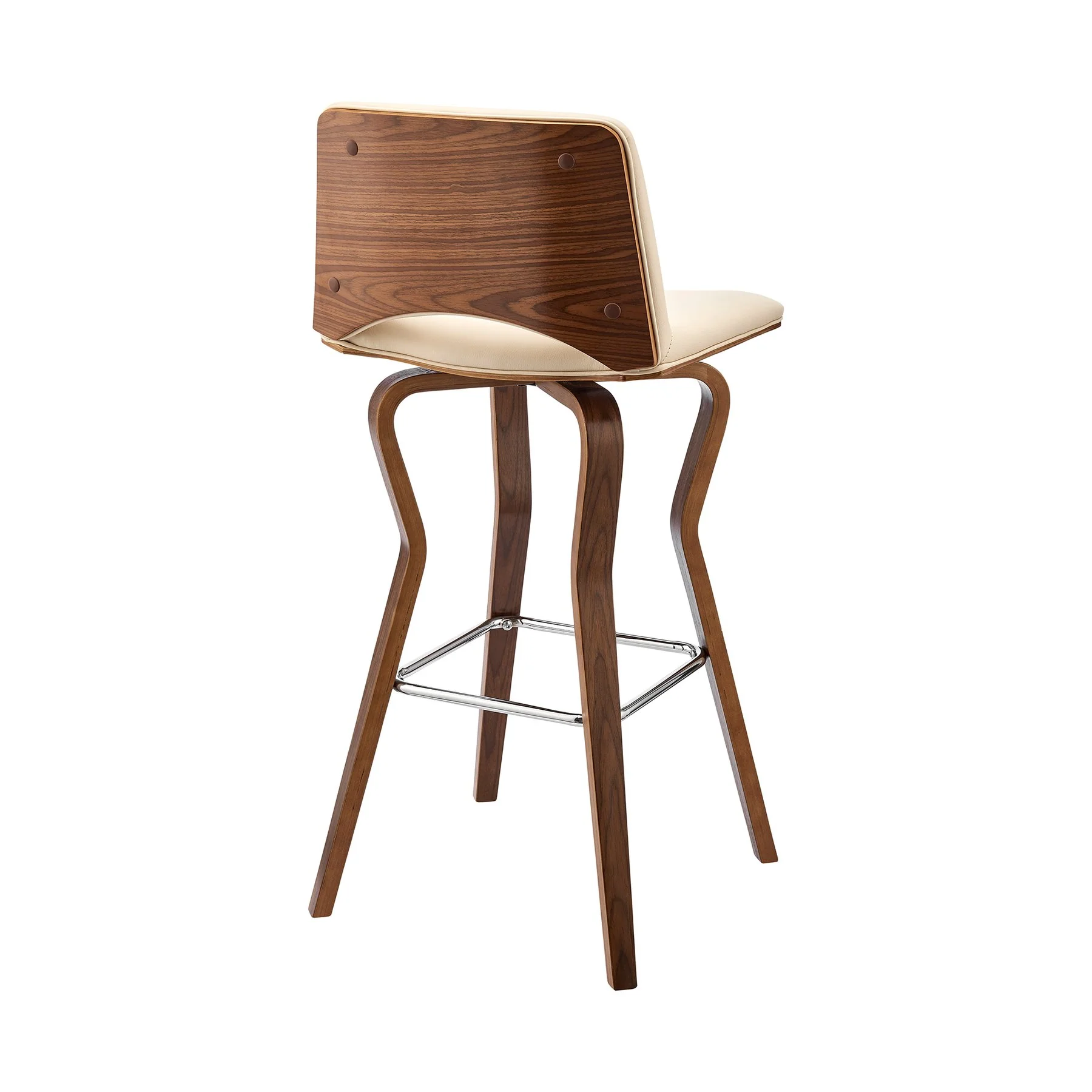 Gerty 30" Swivel Cream Faux Leather and Walnut Wood Bar Stool - Image 4