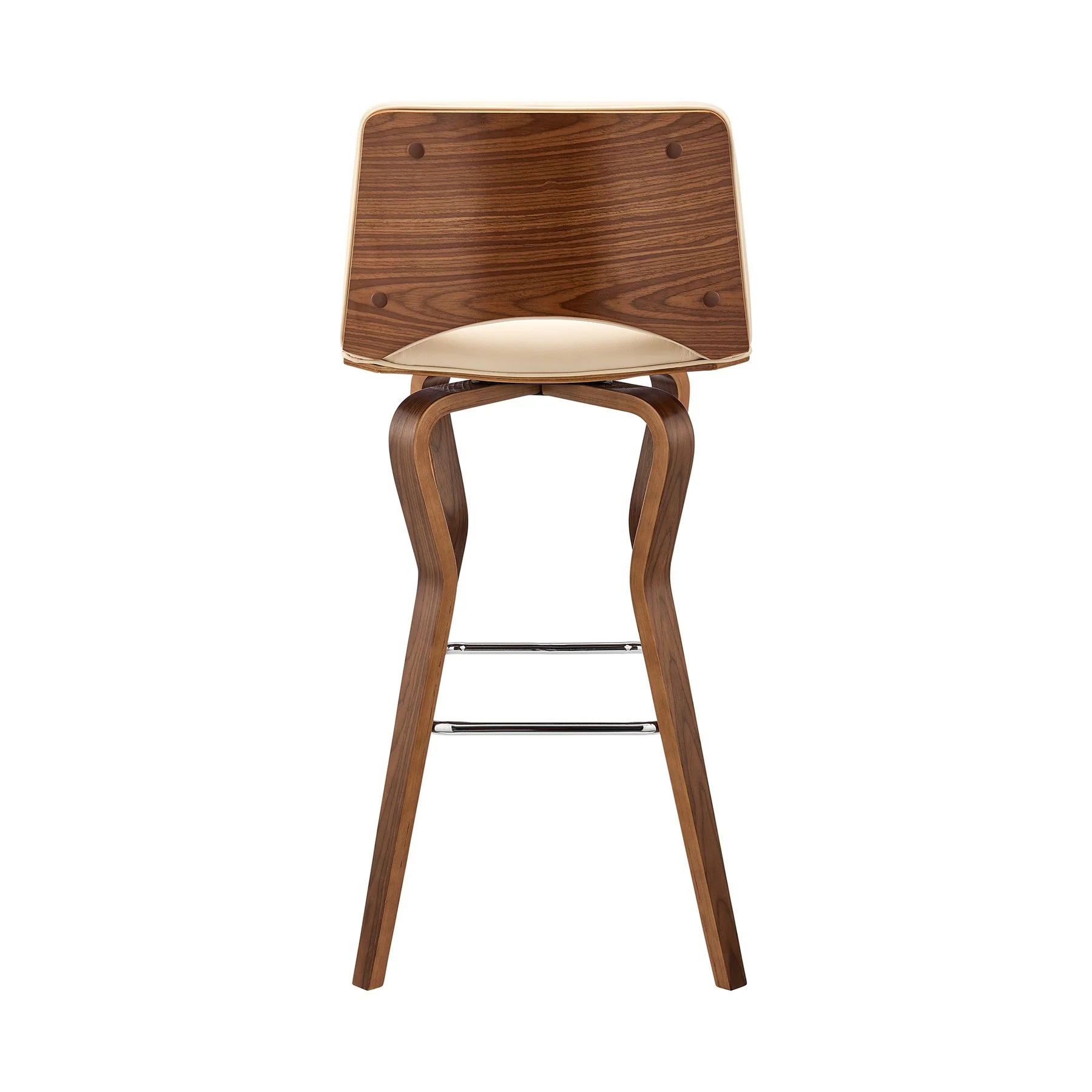 Gerty 30" Swivel Cream Faux Leather and Walnut Wood Bar Stool - Image 5