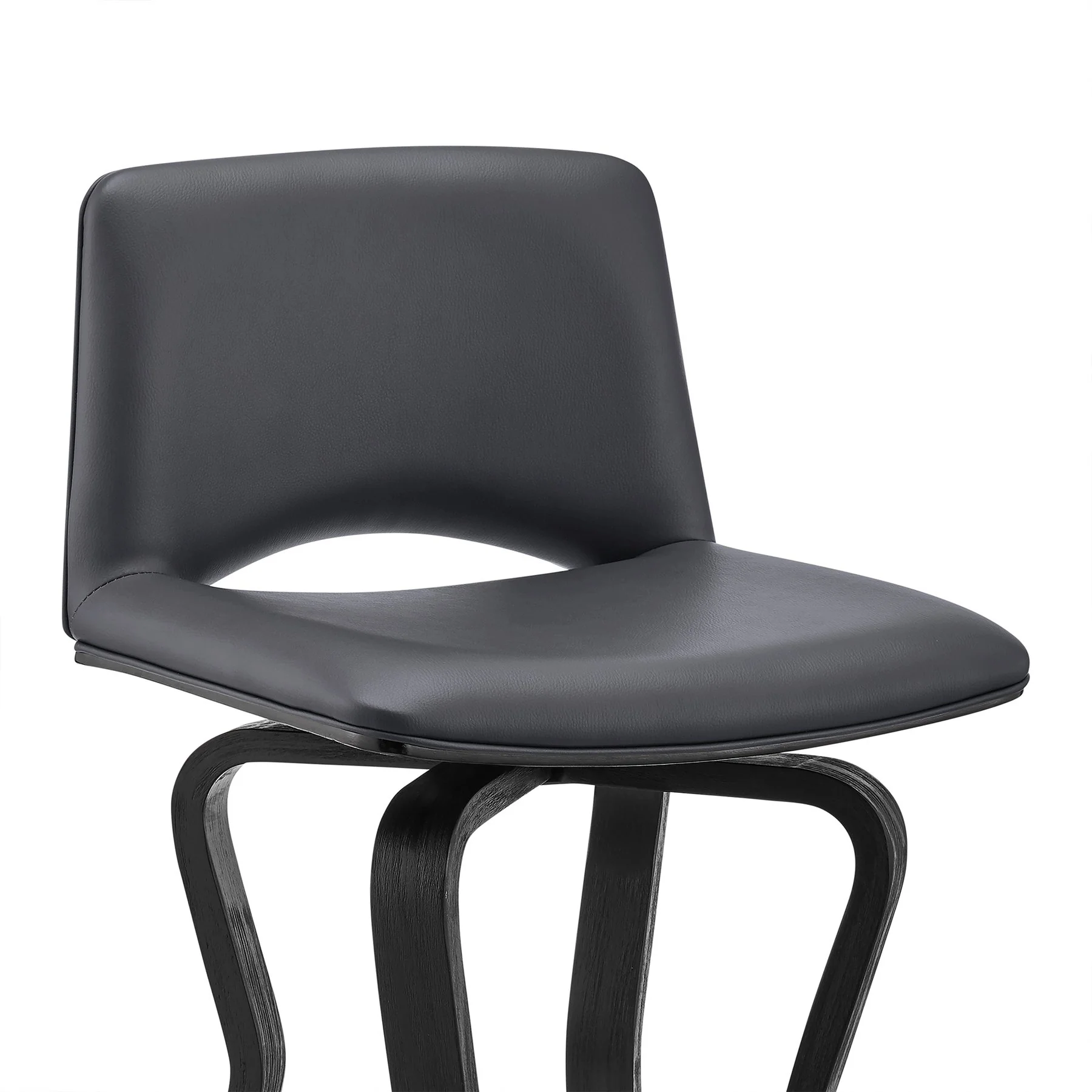 Gerty 30" Swivel Gray Faux Leather and Black Wood Bar Stool - Image 6