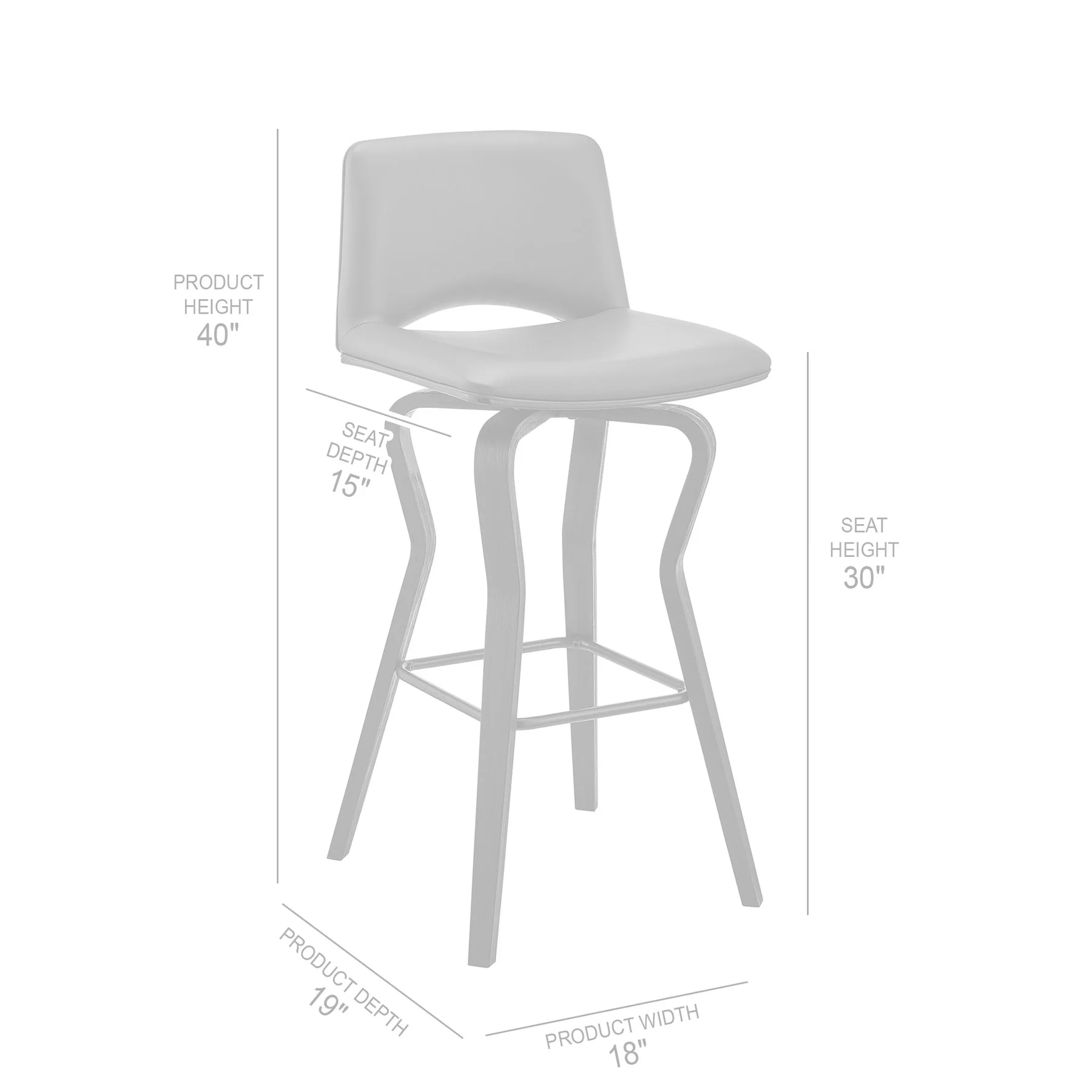 Gerty 30" Swivel Gray Faux Leather and Black Wood Bar Stool - Image 9
