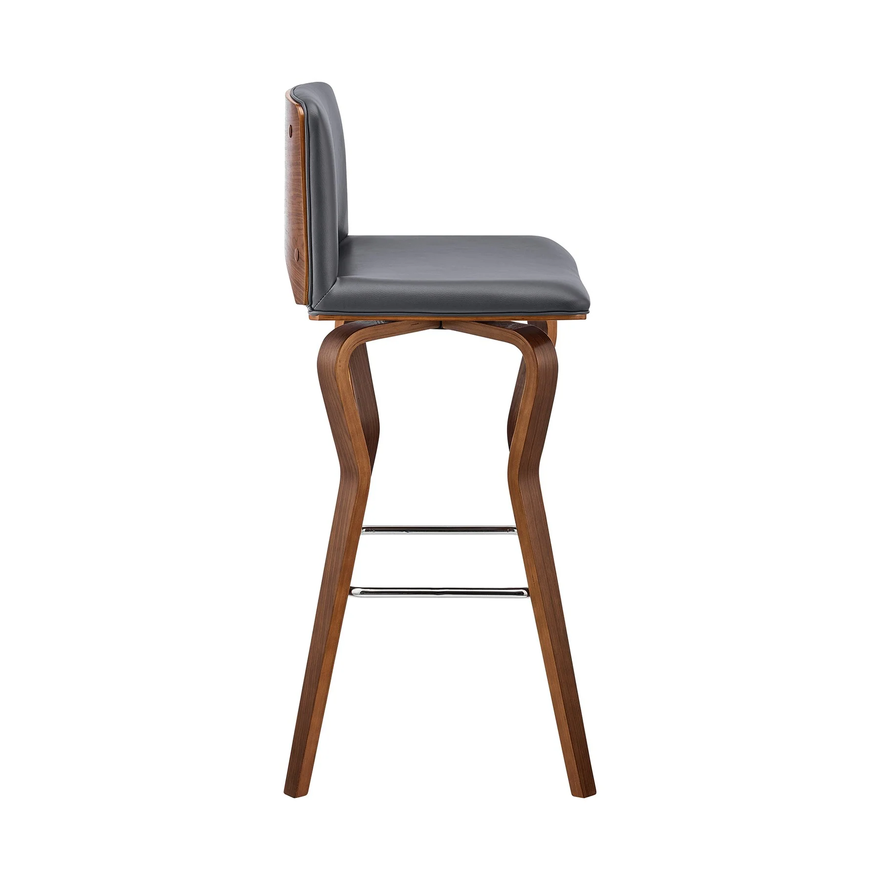 Gerty 30" Swivel Gray Faux Leather and Walnut Wood Bar Stool - Image 3