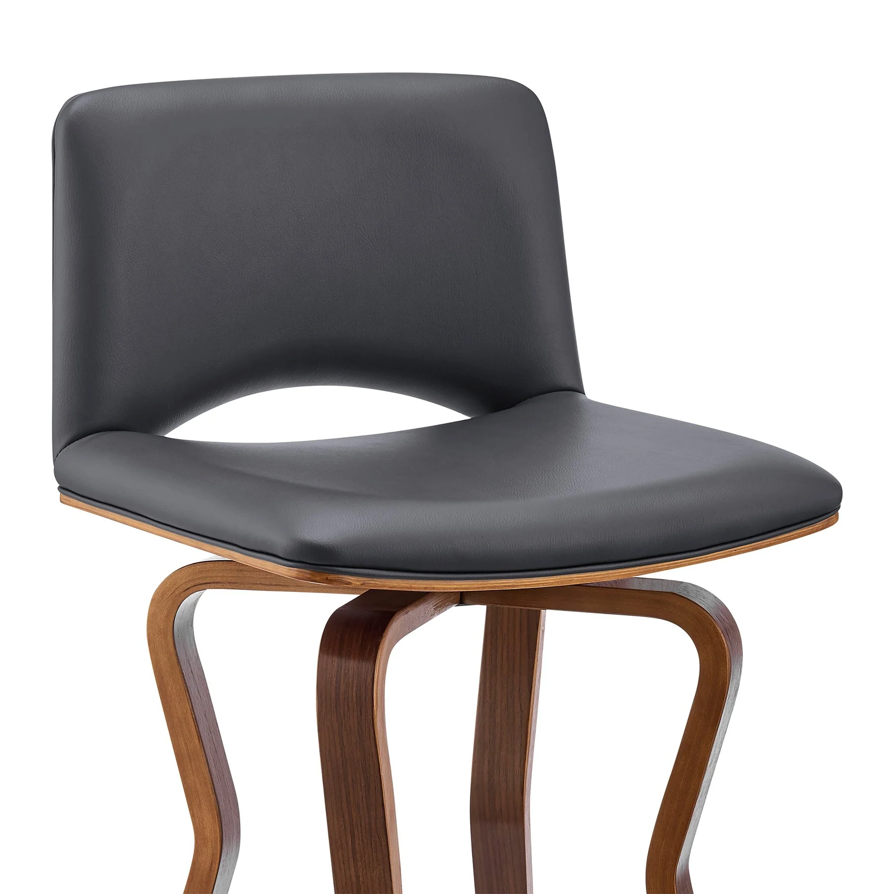 Gerty 30" Swivel Gray Faux Leather and Walnut Wood Bar Stool - Image 6