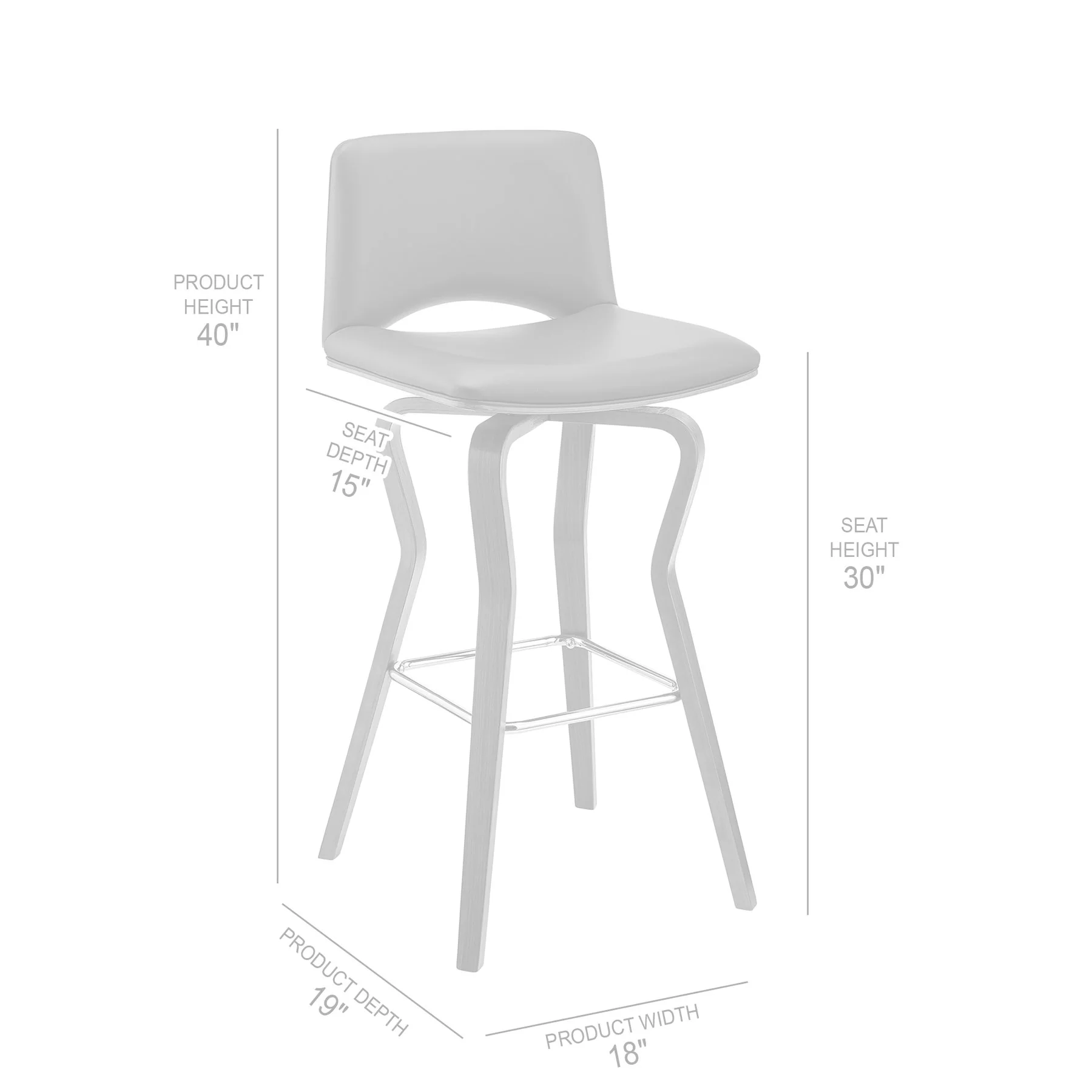 Gerty 30" Swivel Gray Faux Leather and Walnut Wood Bar Stool - Image 9