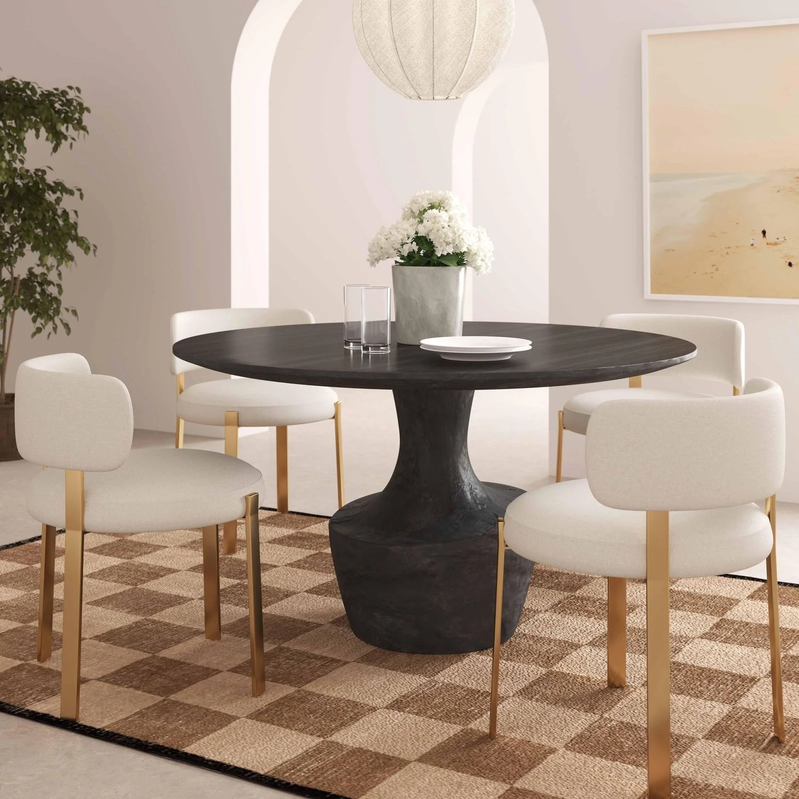 Gevra Black Acacia & Faux Plaster Dining Table - Image 2