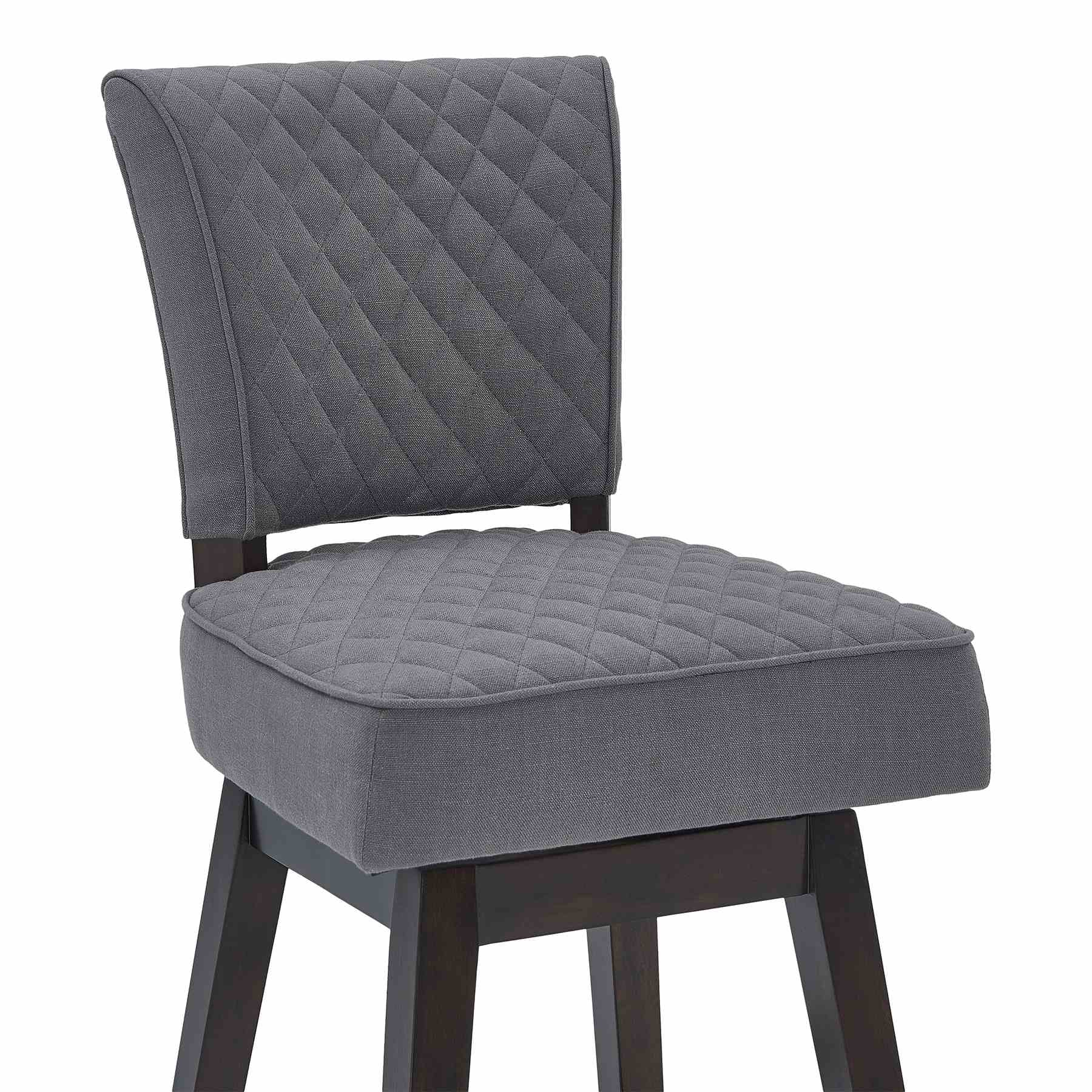 Gia 26" Counter Height Swivel Gray Fabric and Espresso Wood Bar Stool - Image 4