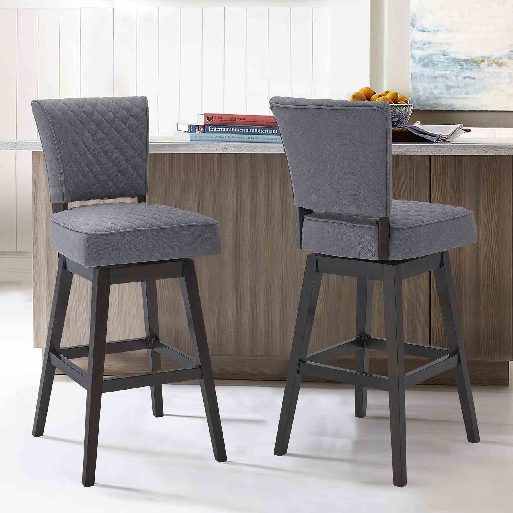 Gia 30" Bar Height Swivel Gray Fabric and Espresso Wood Bar Stool - Image 8