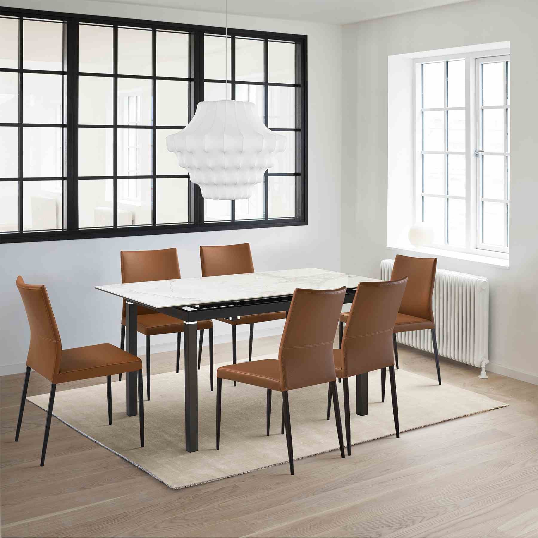 Giana Kash 7 Piece Extendable Dining Set with Brown Faux Leather Chairs - Image 11