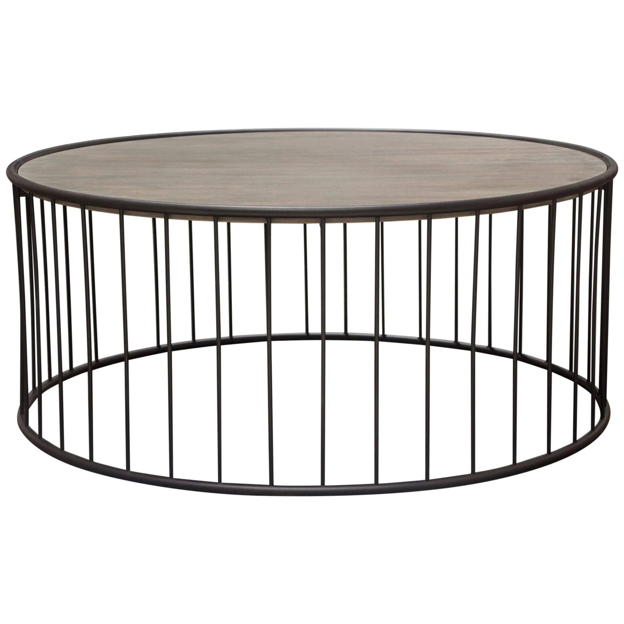 Gibson 38" Round Cocktail Table with Grey Oak Finished Top and Metal Base by Diamond Sofa - Image 4