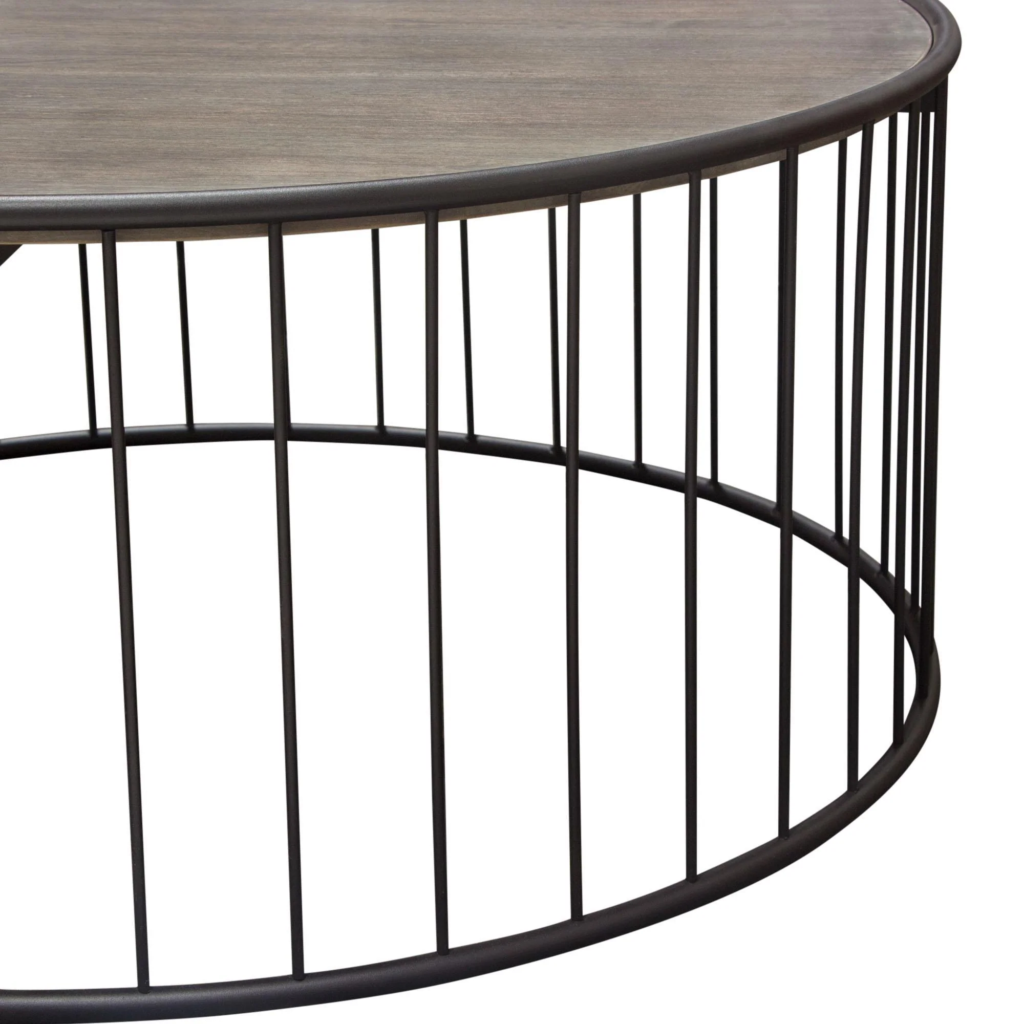 Gibson 38" Round Cocktail Table with Grey Oak Finished Top and Metal Base by Diamond Sofa - Image 7