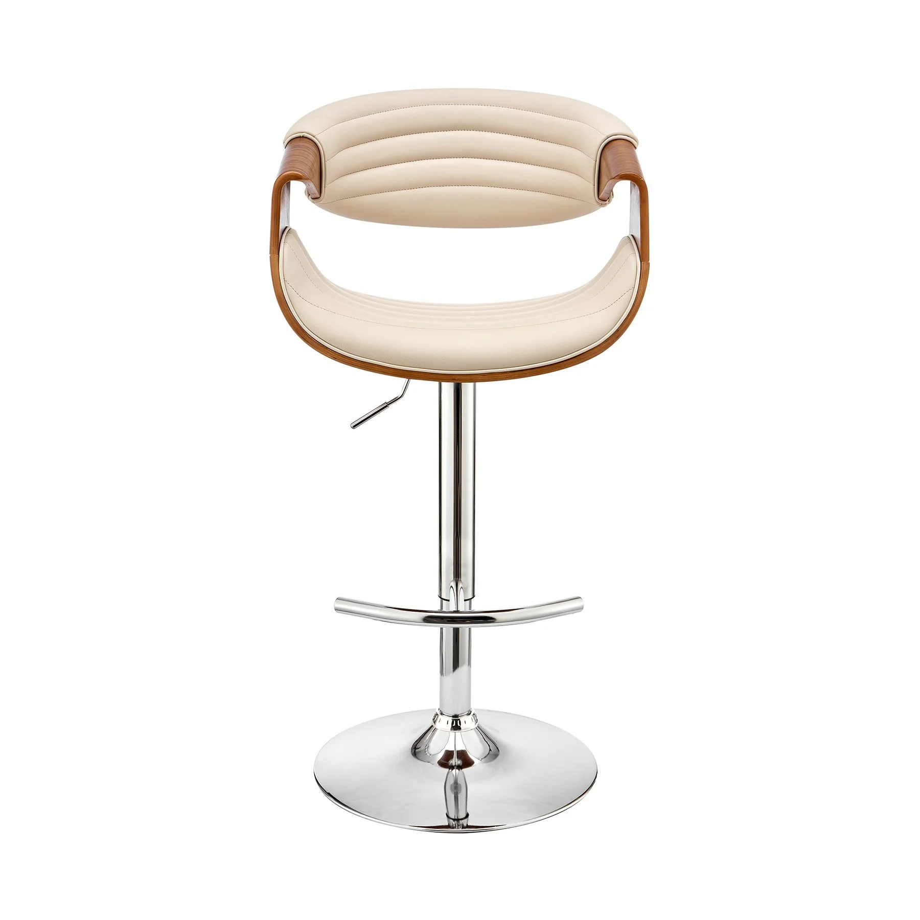 Gionni Adjustable Swivel Cream Faux Leather and Walnut Wood Bar Stool with Chrome Base - Image 2