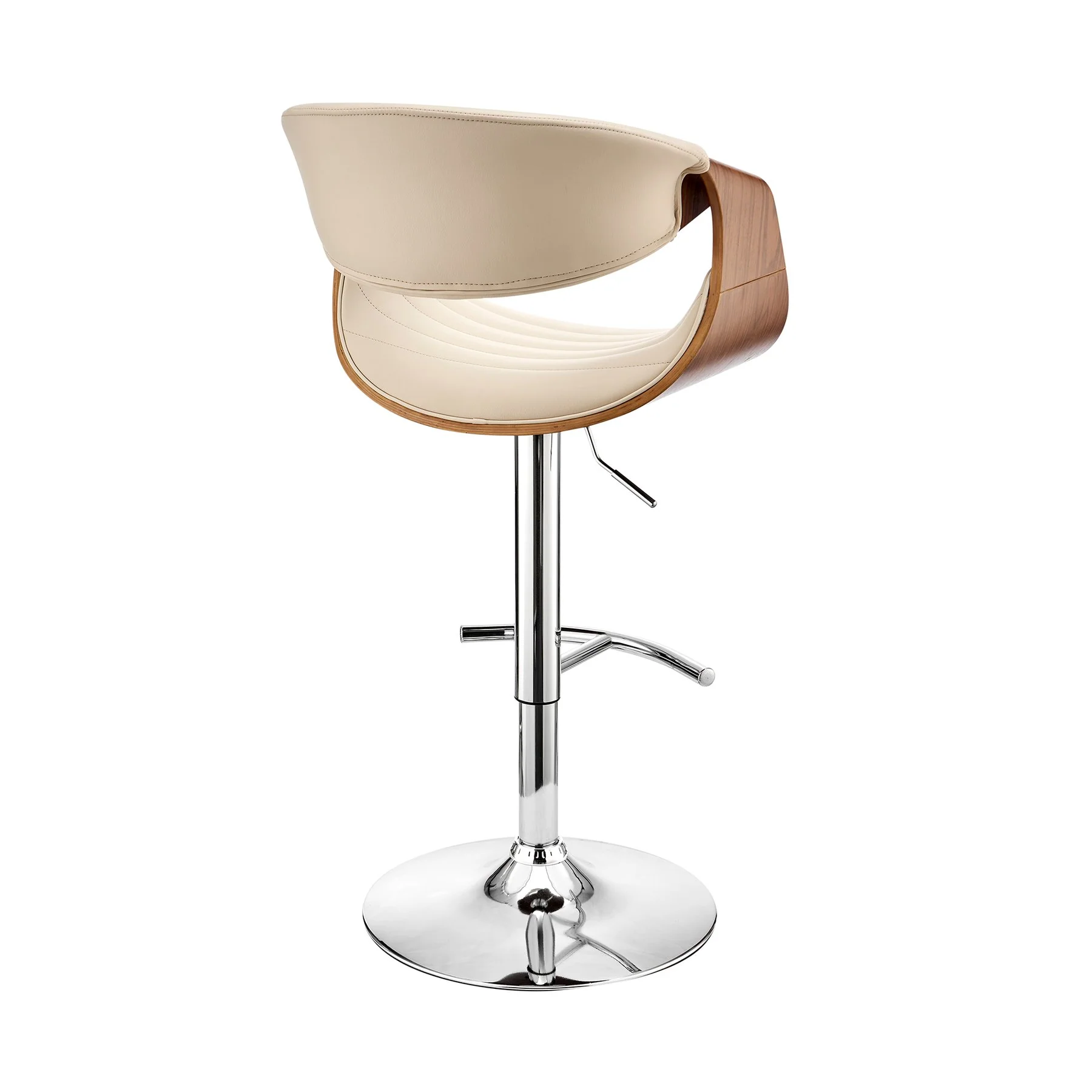 Gionni Adjustable Swivel Cream Faux Leather and Walnut Wood Bar Stool with Chrome Base - Image 4
