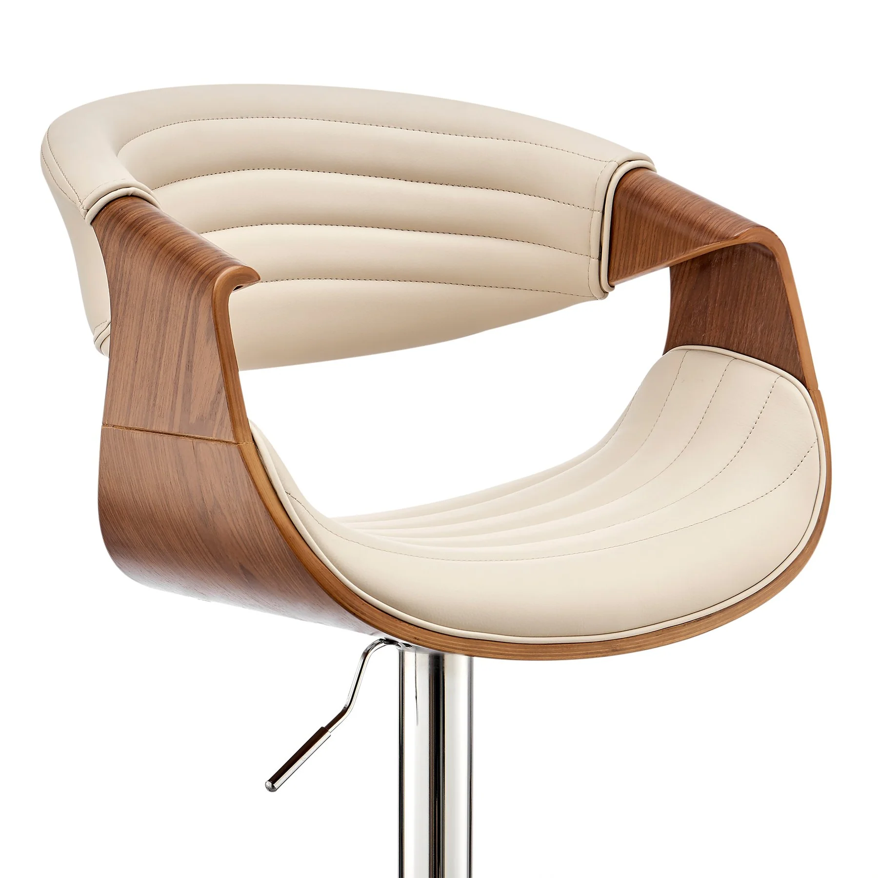 Gionni Adjustable Swivel Cream Faux Leather and Walnut Wood Bar Stool with Chrome Base - Image 6
