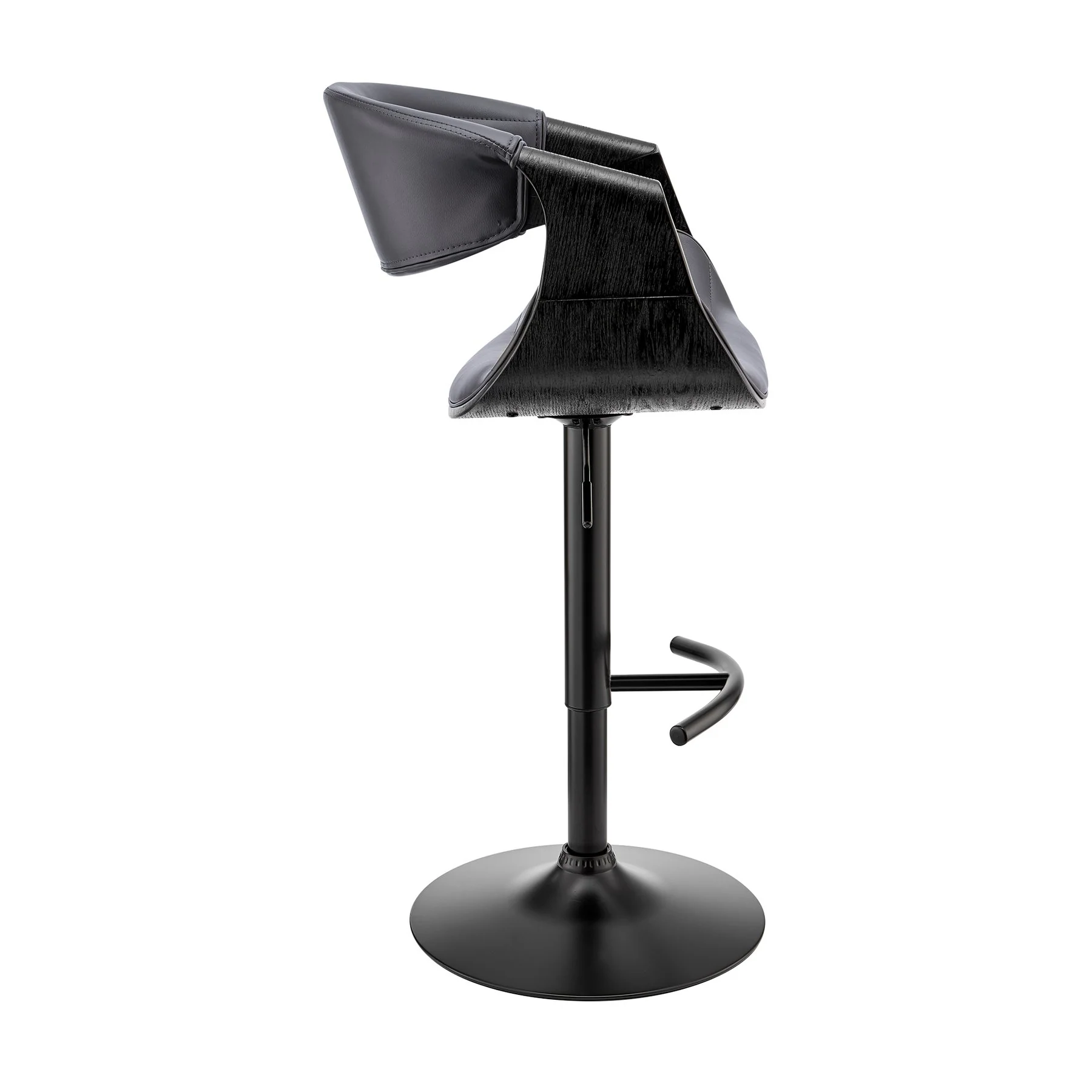Gionni Adjustable Swivel Gray Faux Leather and Black Wood Bar Stool with Black Base - Image 3