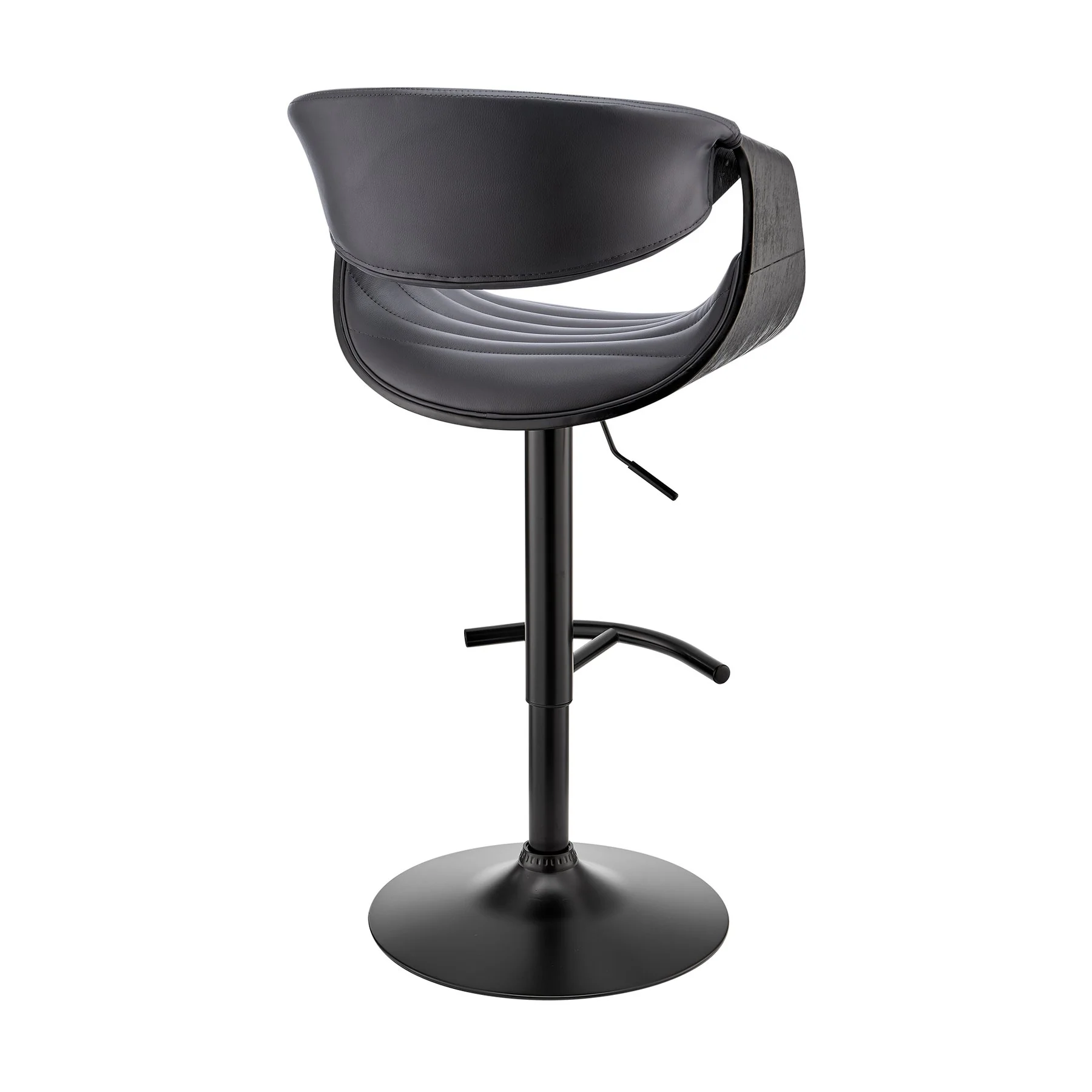 Gionni Adjustable Swivel Gray Faux Leather and Black Wood Bar Stool with Black Base - Image 4
