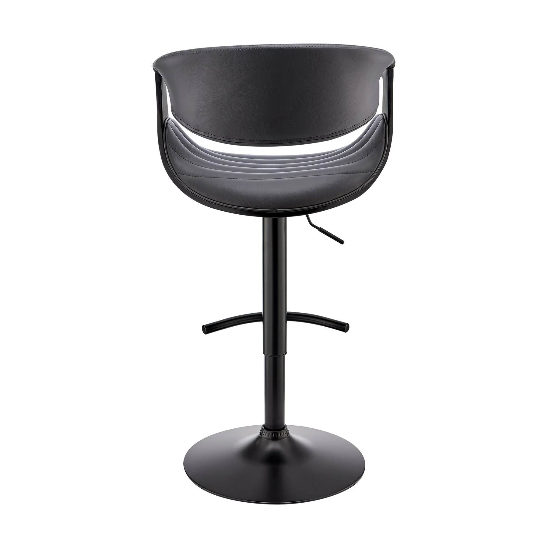 Gionni Adjustable Swivel Gray Faux Leather and Black Wood Bar Stool with Black Base - Image 5