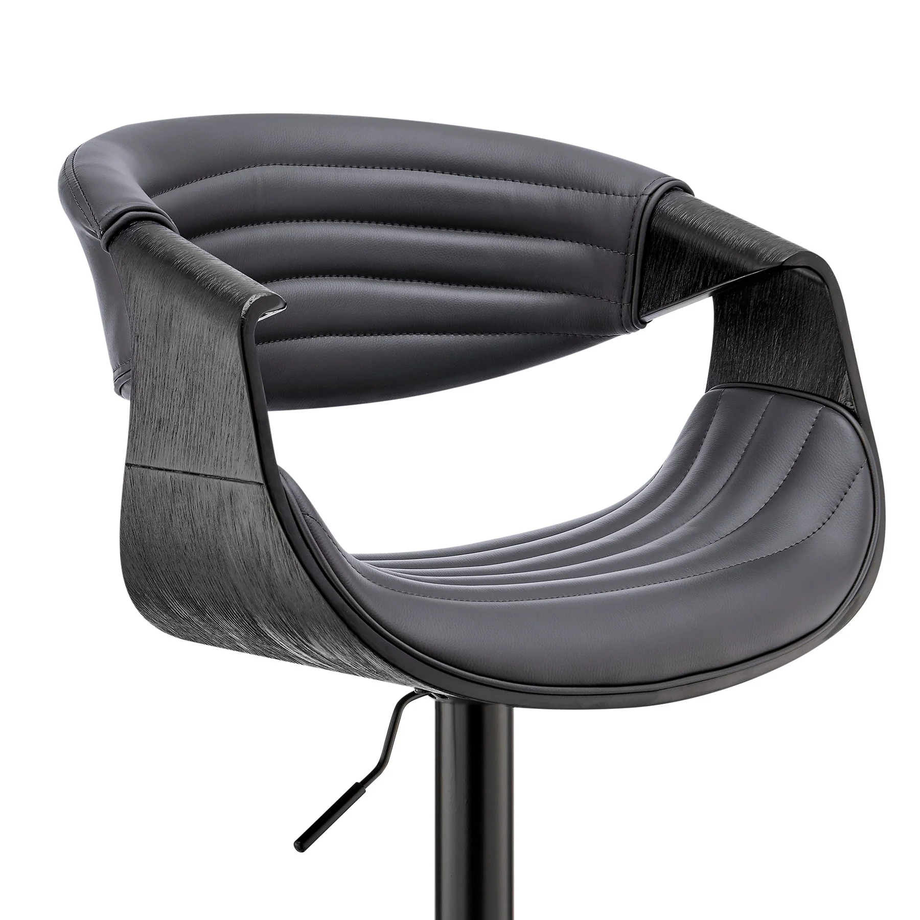 Gionni Adjustable Swivel Gray Faux Leather and Black Wood Bar Stool with Black Base - Image 6