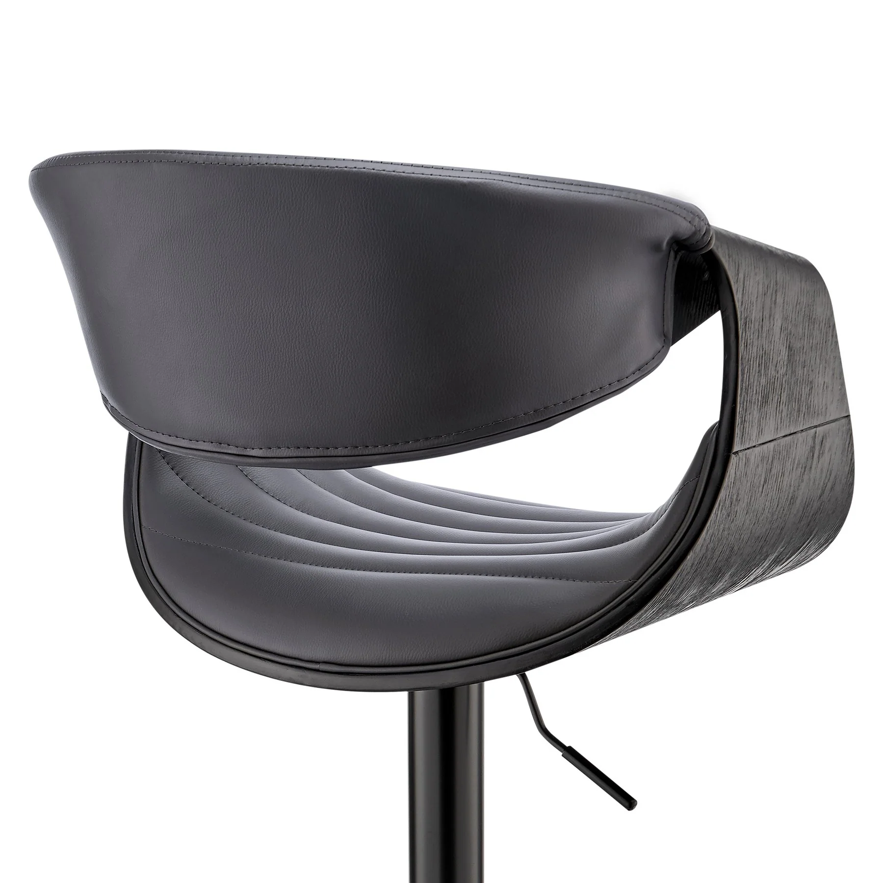 Gionni Adjustable Swivel Gray Faux Leather and Black Wood Bar Stool with Black Base - Image 7