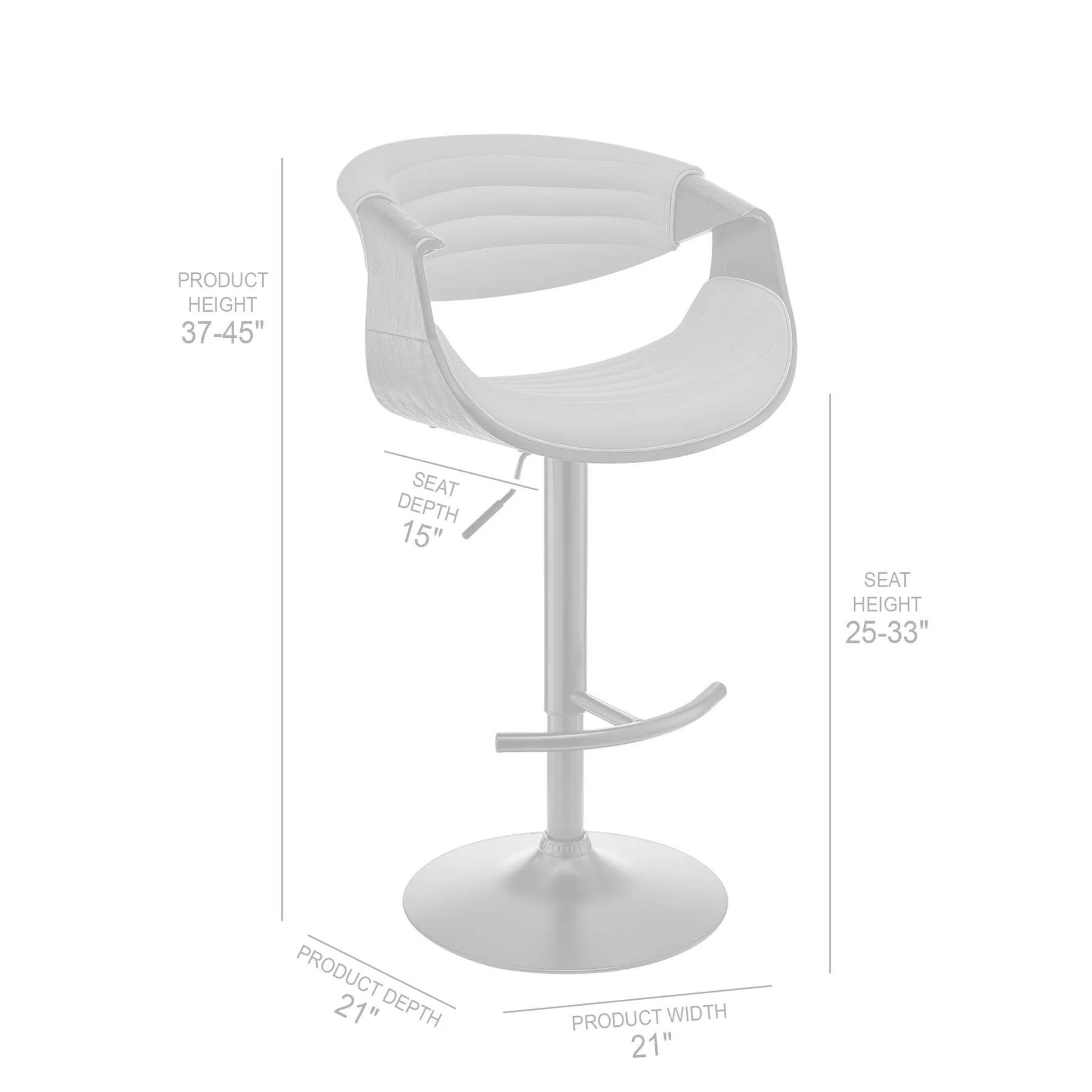 Gionni Adjustable Swivel Gray Faux Leather and Black Wood Bar Stool with Black Base - Image 9